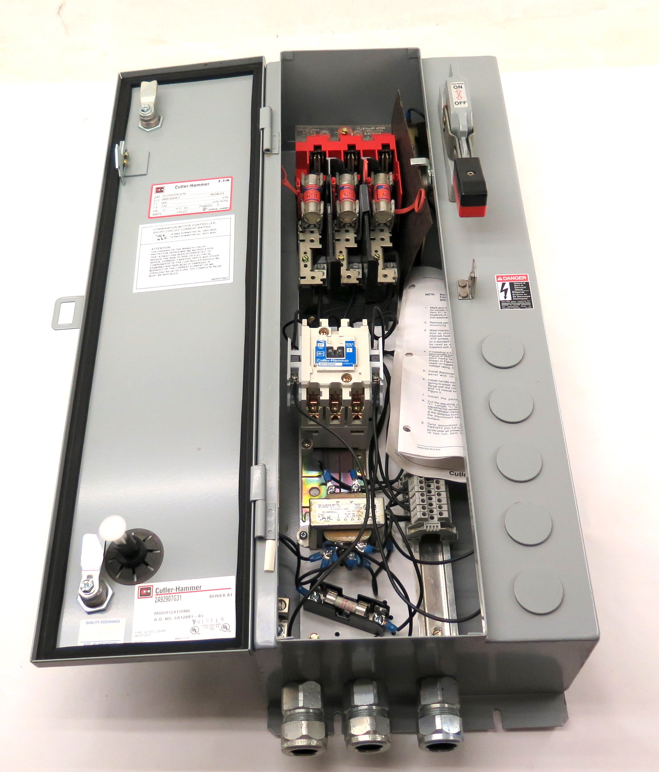 Cutler-Hammer 2A92907G31 / AN30DD0A70 10HP Combination Motor Controller GRANBY - Advance Operations