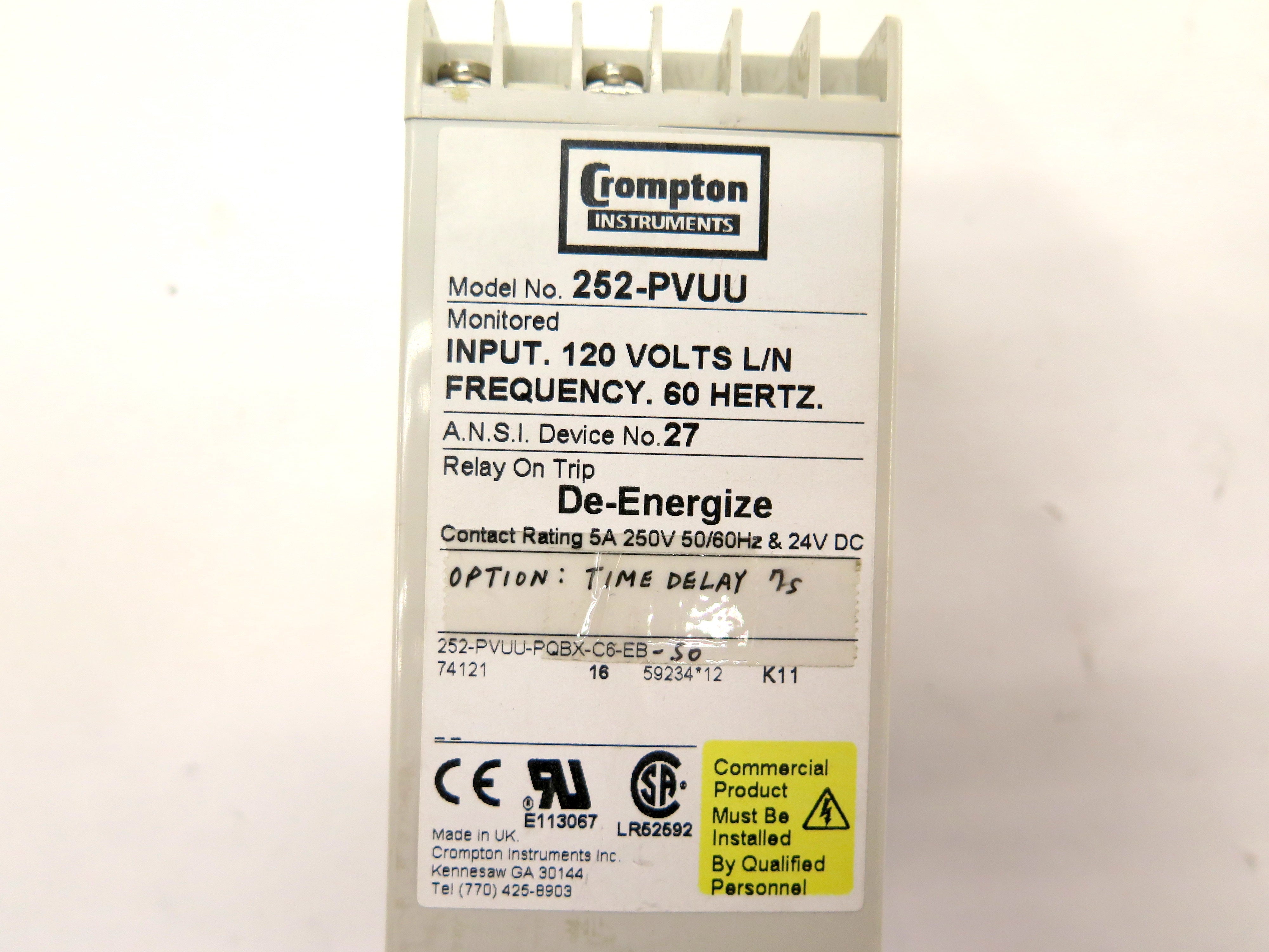 Crompton 252-PVUU Protector Relay 120V DE-Energize - Advance Operations