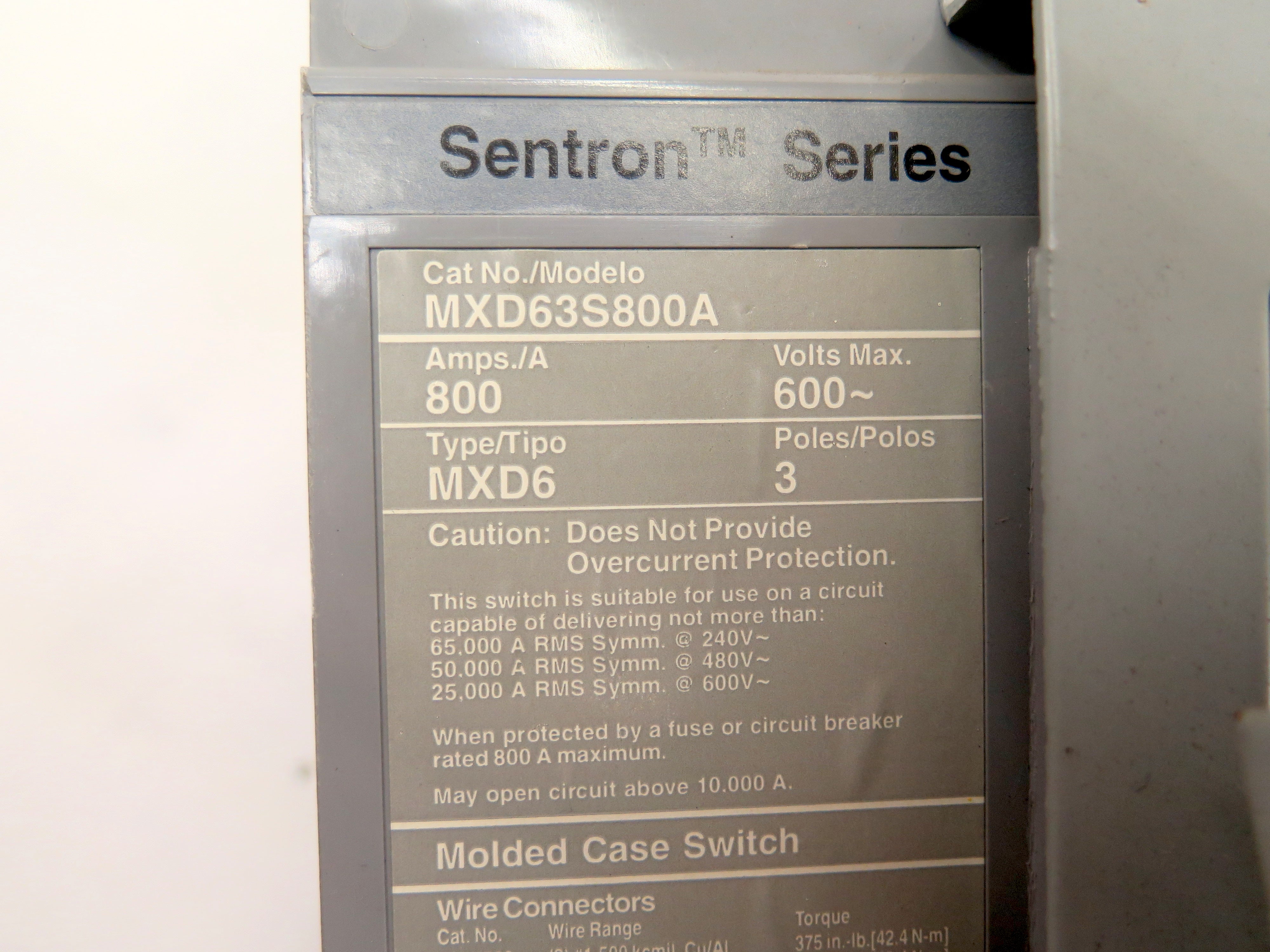 Siemens MXD63S800A 800A 3P 600V Molded Case Switch - Advance Operations