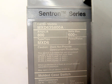 Siemens MXD63S800A 800A 3P 600V Molded Case Switch - Advance Operations