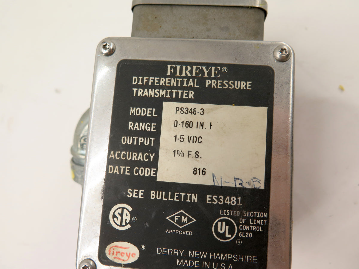 Fireye PS348-3 1-5VDC 0-160In. Differential Pressure Transmitter - Advance Operations