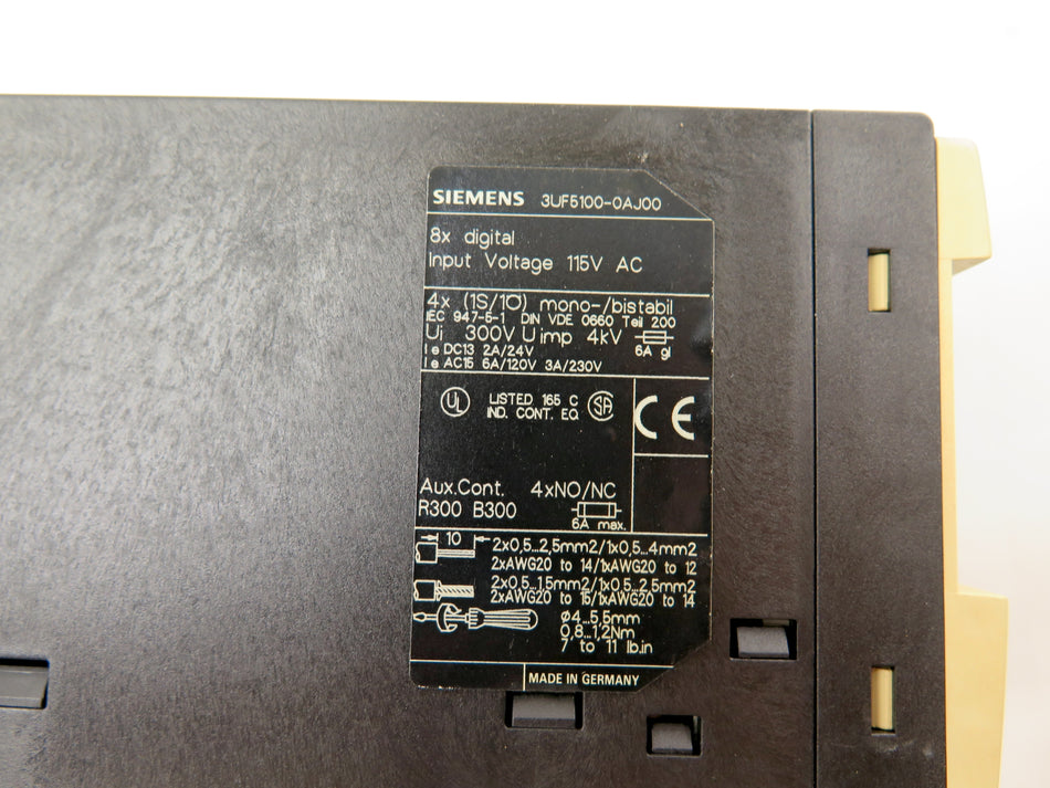 Siemens 3UF5100-0AJ00 Extension Module 8 Inputs 4 Outputs 115Vac SIMOCODE-DP - Advance Operations