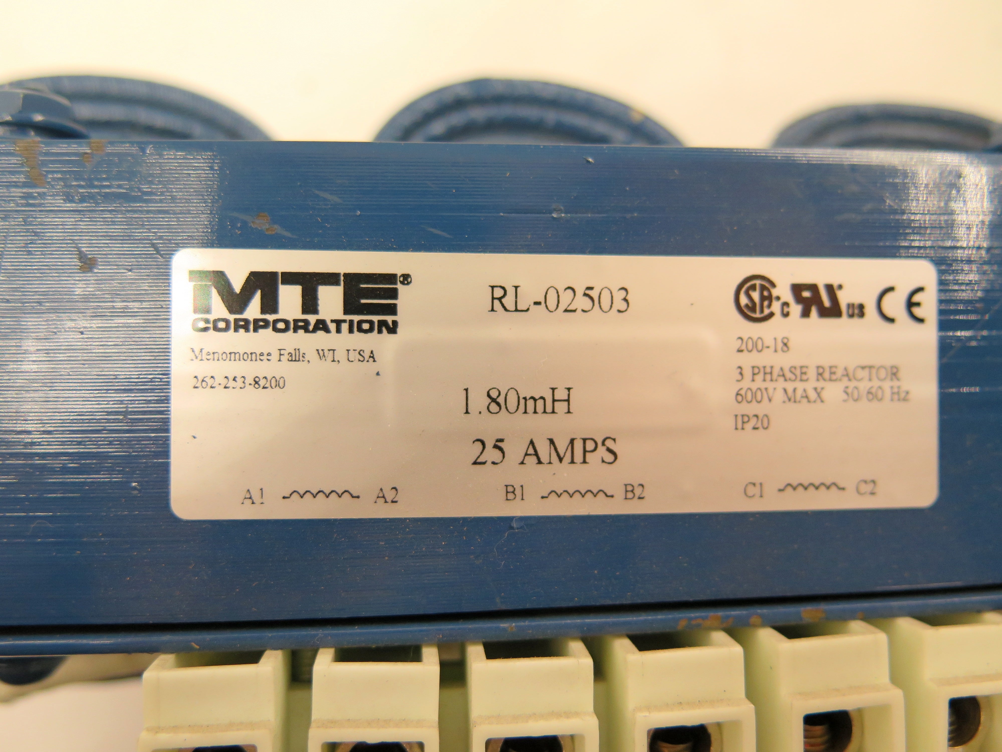 MTE RL-02503 3 Phase Reactor 600V Max 1.80mH 25A - Advance Operations