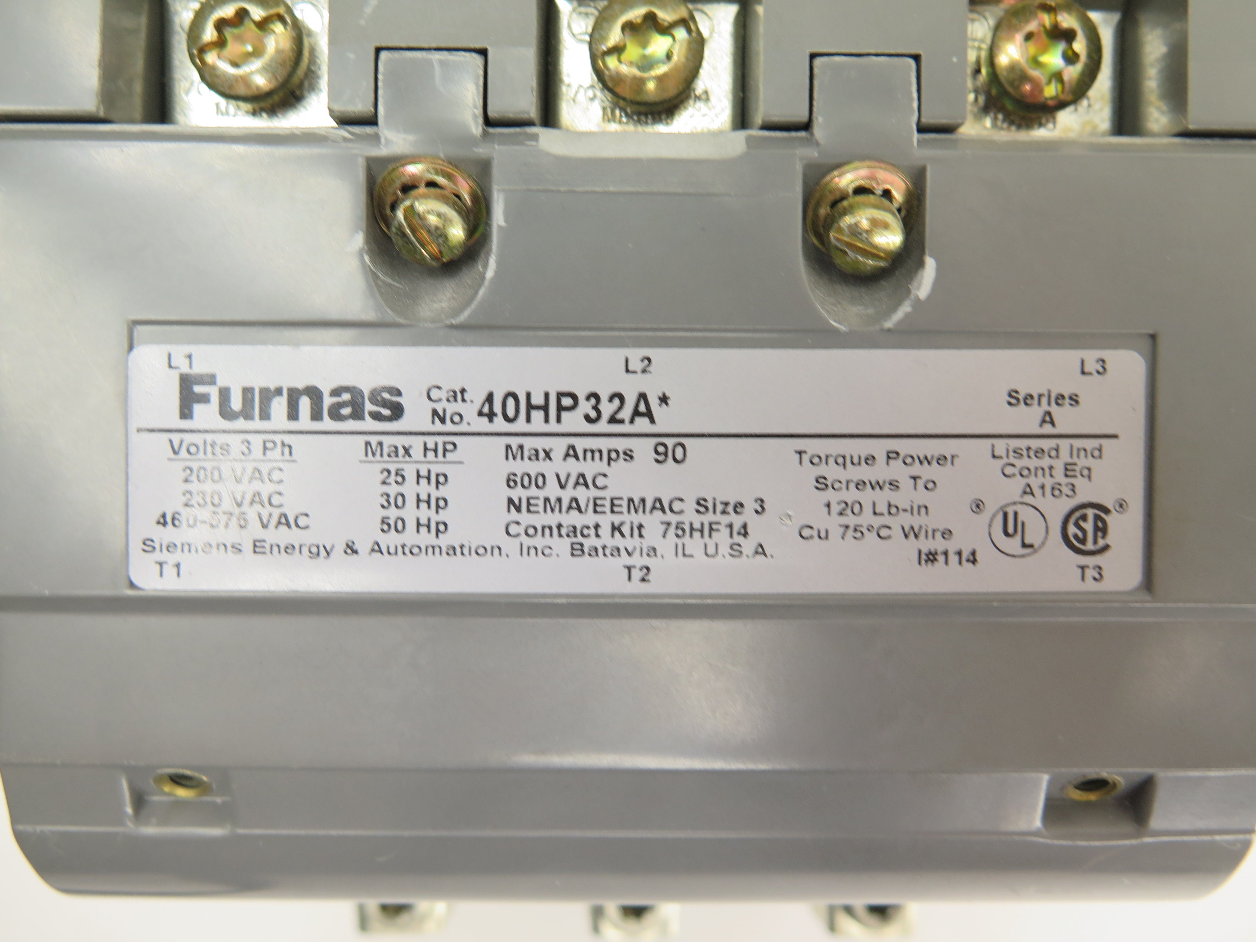 Furnas 40HP32A Contactor Size 3 90 Max Amps 75D73251F 120V Coil - Advance Operations