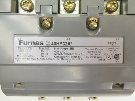 Furnas 40HP32A Contactor Size 3 90 Max Amps 75D73251F 120V Coil - Advance Operations