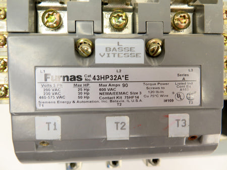 Furnas / Siemens 43HP32A*E Reversing Contactor Size 3 50HP Max 90A - Advance Operations