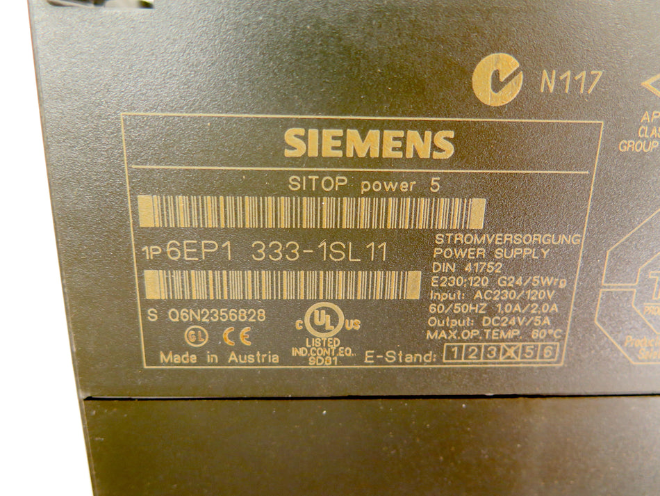 Siemens 6EP1 333-1SL11 SITOP Power 5 Power Supply 230/120Vac - Advance Operations