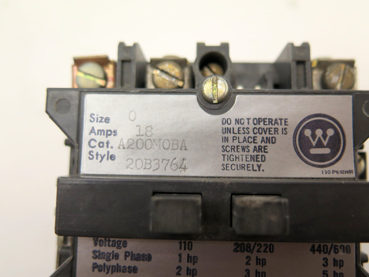 Westinghouse A200M0BA 110-600Vac 5HP Motor Starter - Advance Operations