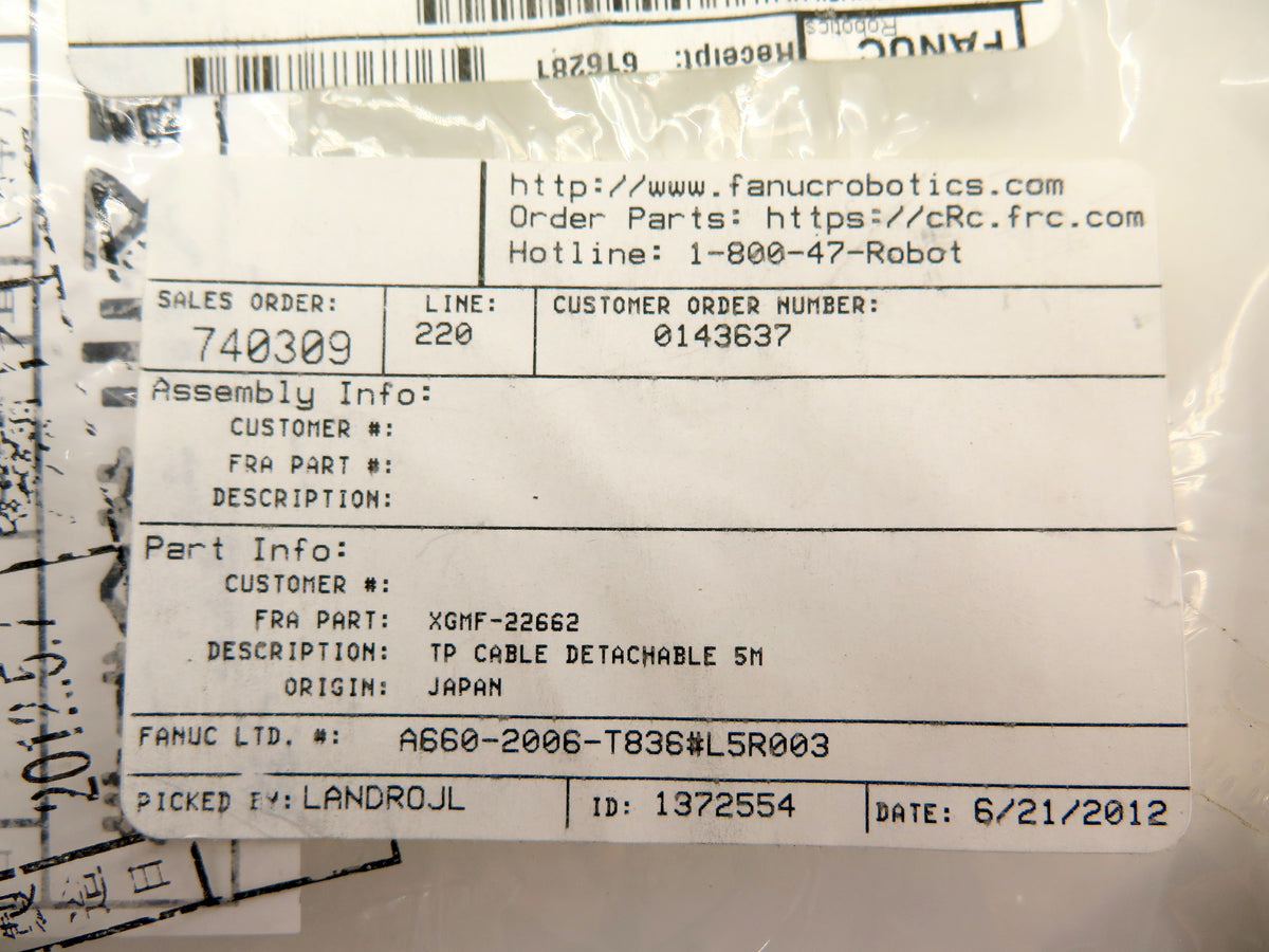 General Electric / Fanuc A660-2006-T836#L5R003 TP Cable Detachable 5M - Advance Operations