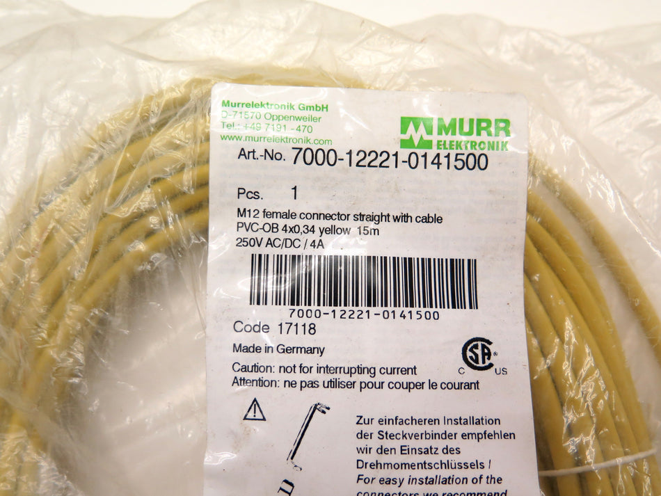 Murr Elektronik 7000-12221-0141500 M12 Female Connector Straight  15M - Advance Operations
