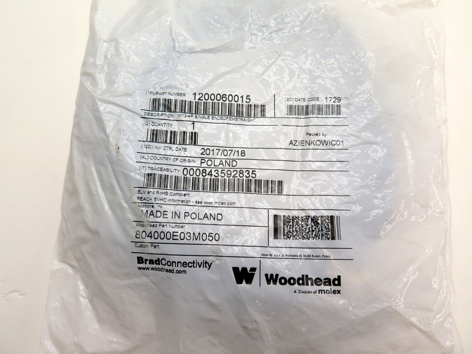 Woodhead 804000E03M050 M12-4P Connector Cable - Advance Operations