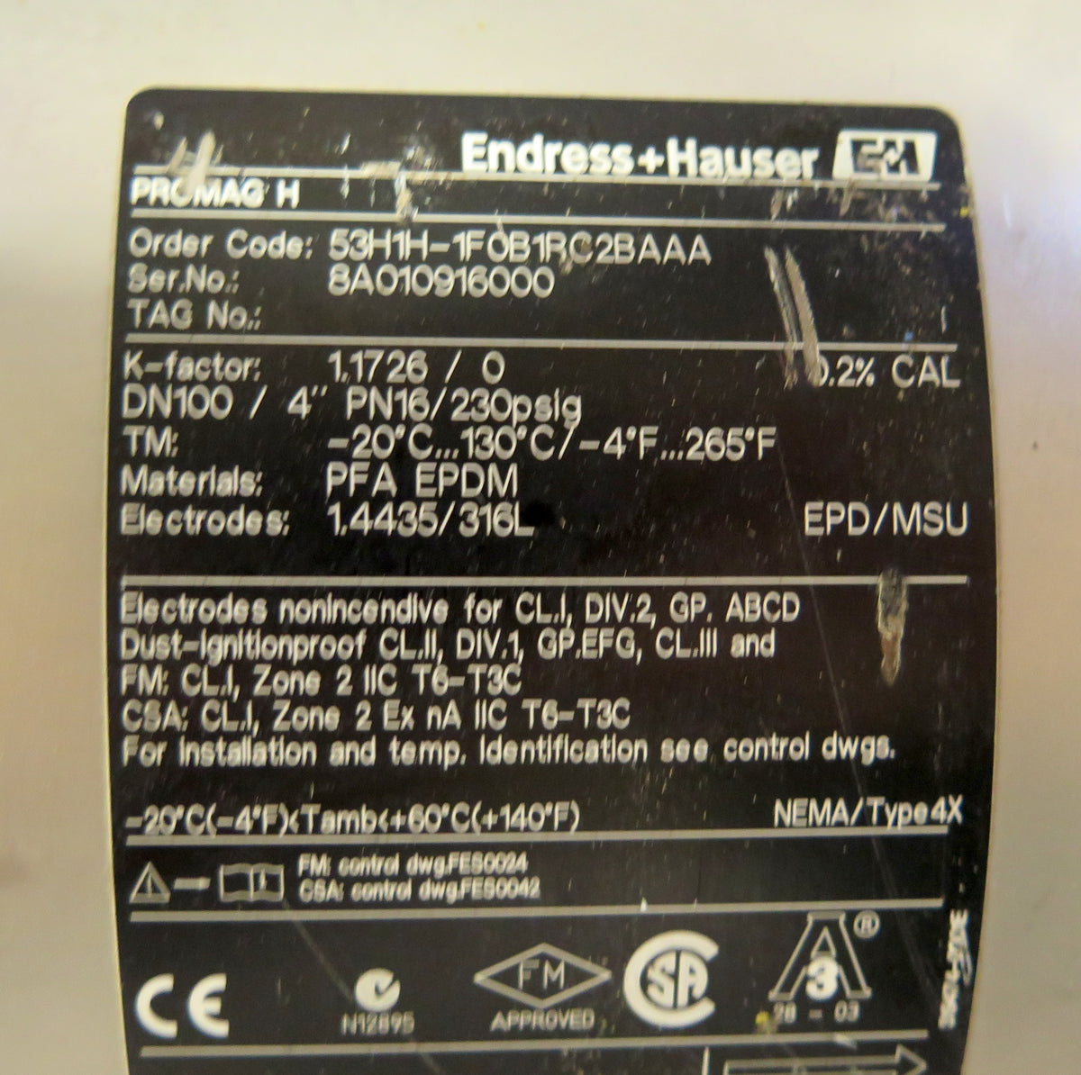 Endress + Hauser 53H1H-1F0B1RC2BAAA Promag H Flow Meter Stainless Steel 3.5" - Advance Operations