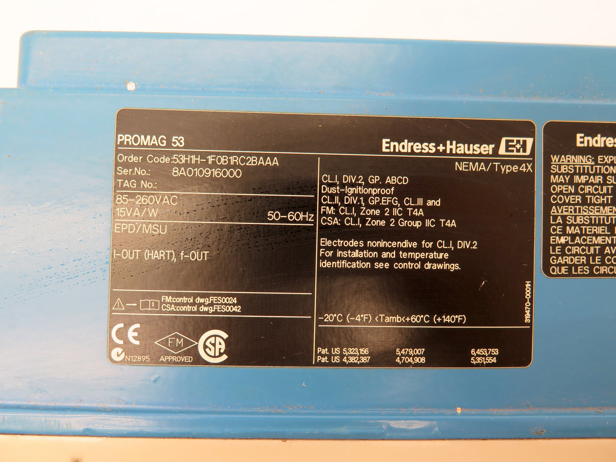 Endress + Hauser 53H1H-1F0B1RC2BAAA Promag 53 Flow Meter Transmitter - Advance Operations