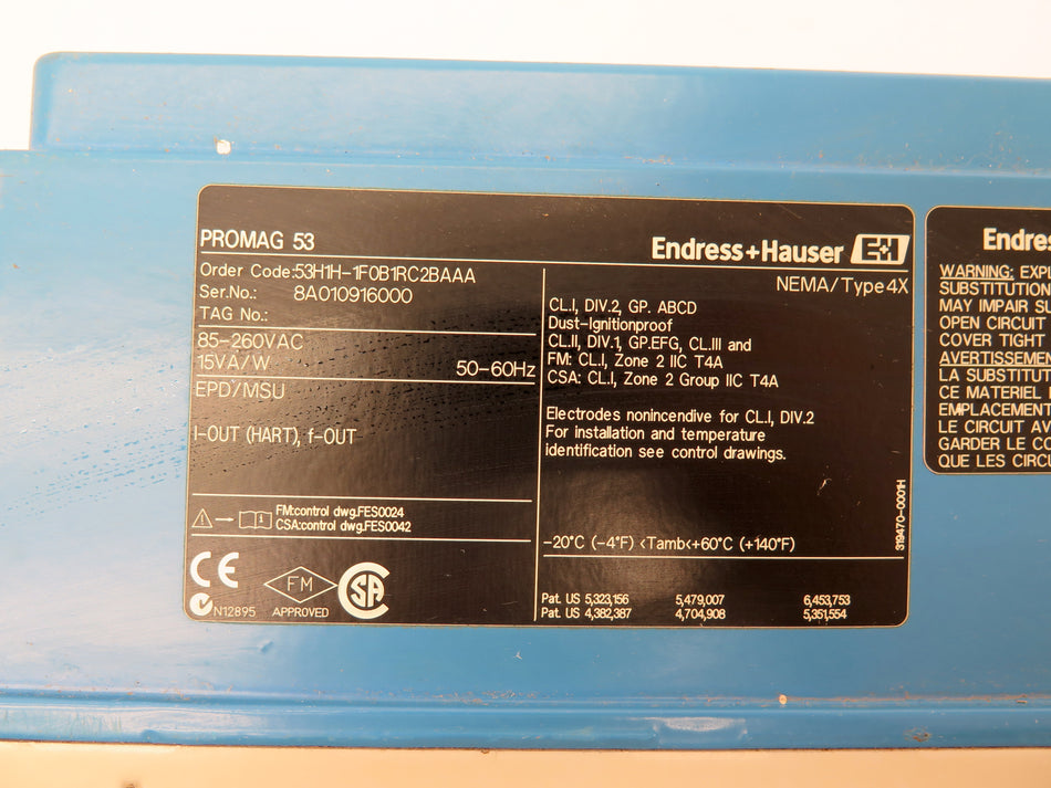 Endress + Hauser 53H1H-1F0B1RC2BAAA Promag 53 Flow Meter Transmitter - Advance Operations