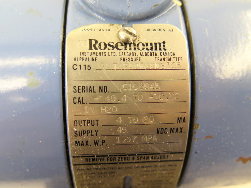 Rosemount C115 1L T4FACF22DS1C6 Pressure Transmitter - Advance Operations