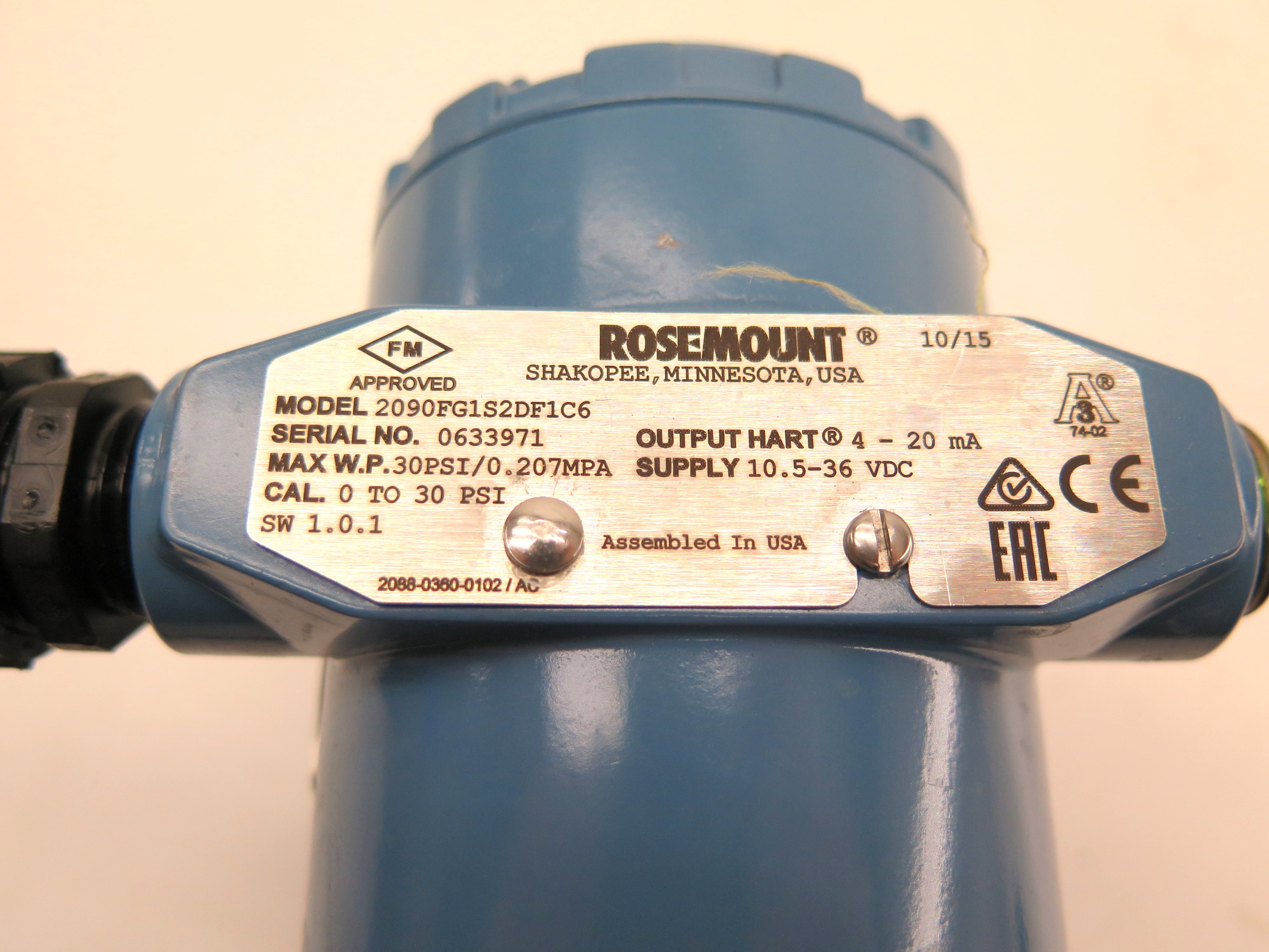 Rosemount 2090 FG1S2DF1C6 Pressure Transmitter 0 to 30 PSI - Advance Operations