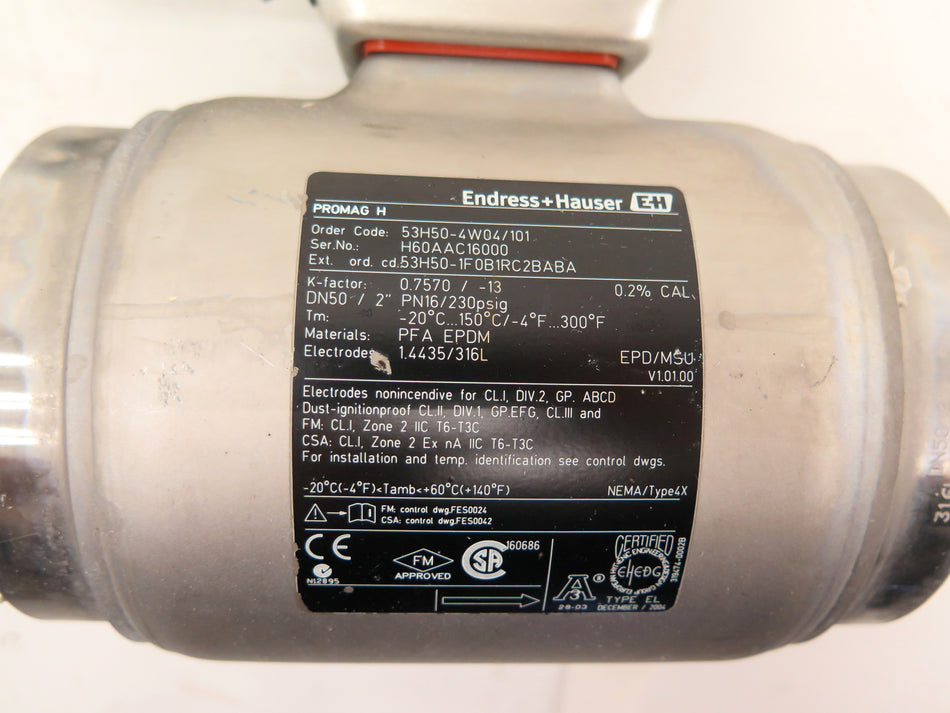 Endress + Hauser 53H50-4W04/101 Flow Meter Stainless Steel 2" - Advance Operations