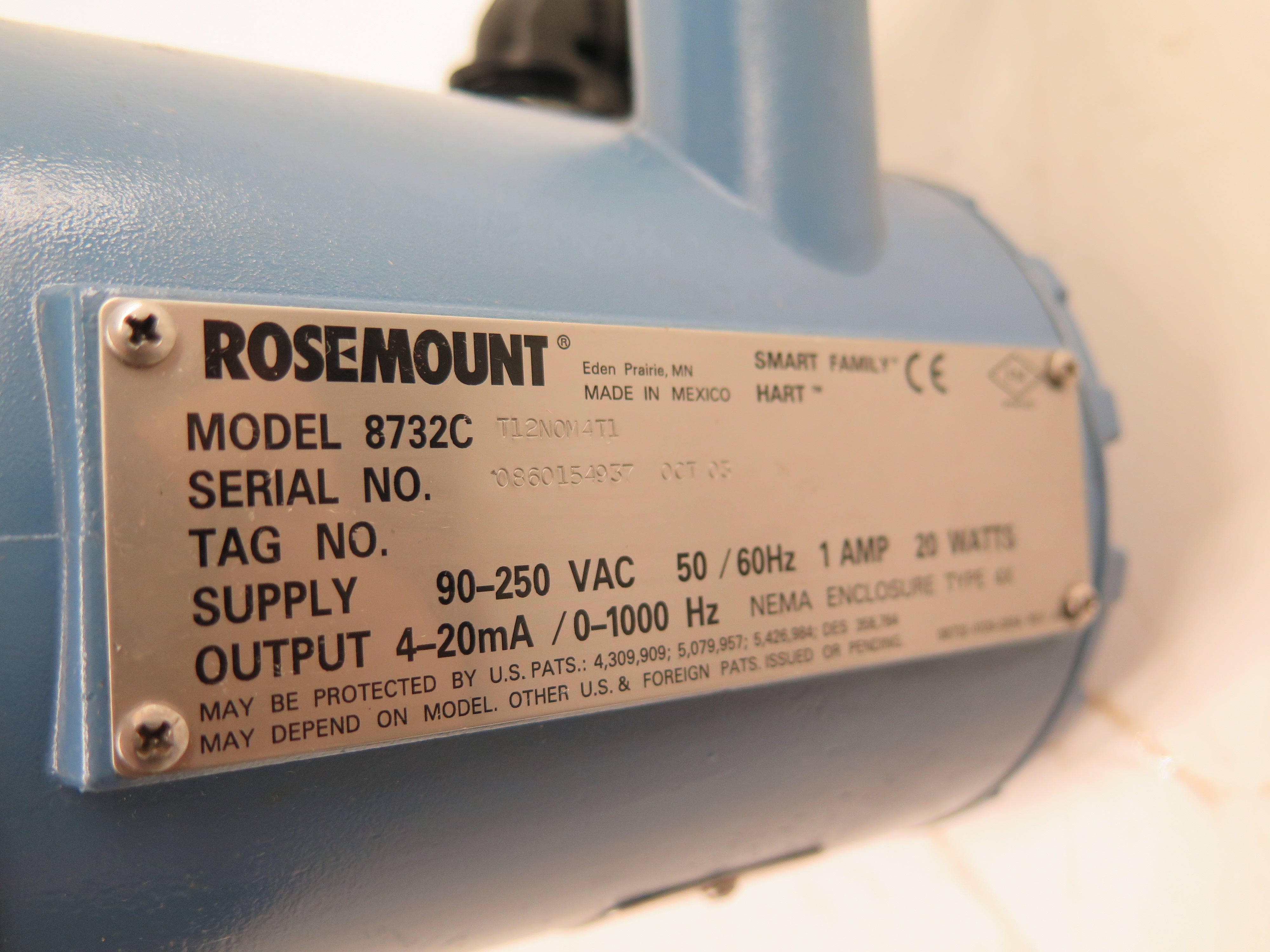 Rosemount 8732CT12N0M4T1 FLOW METER 250VAC 60HZ 1 AMP AC 20VA 3" - Advance Operations