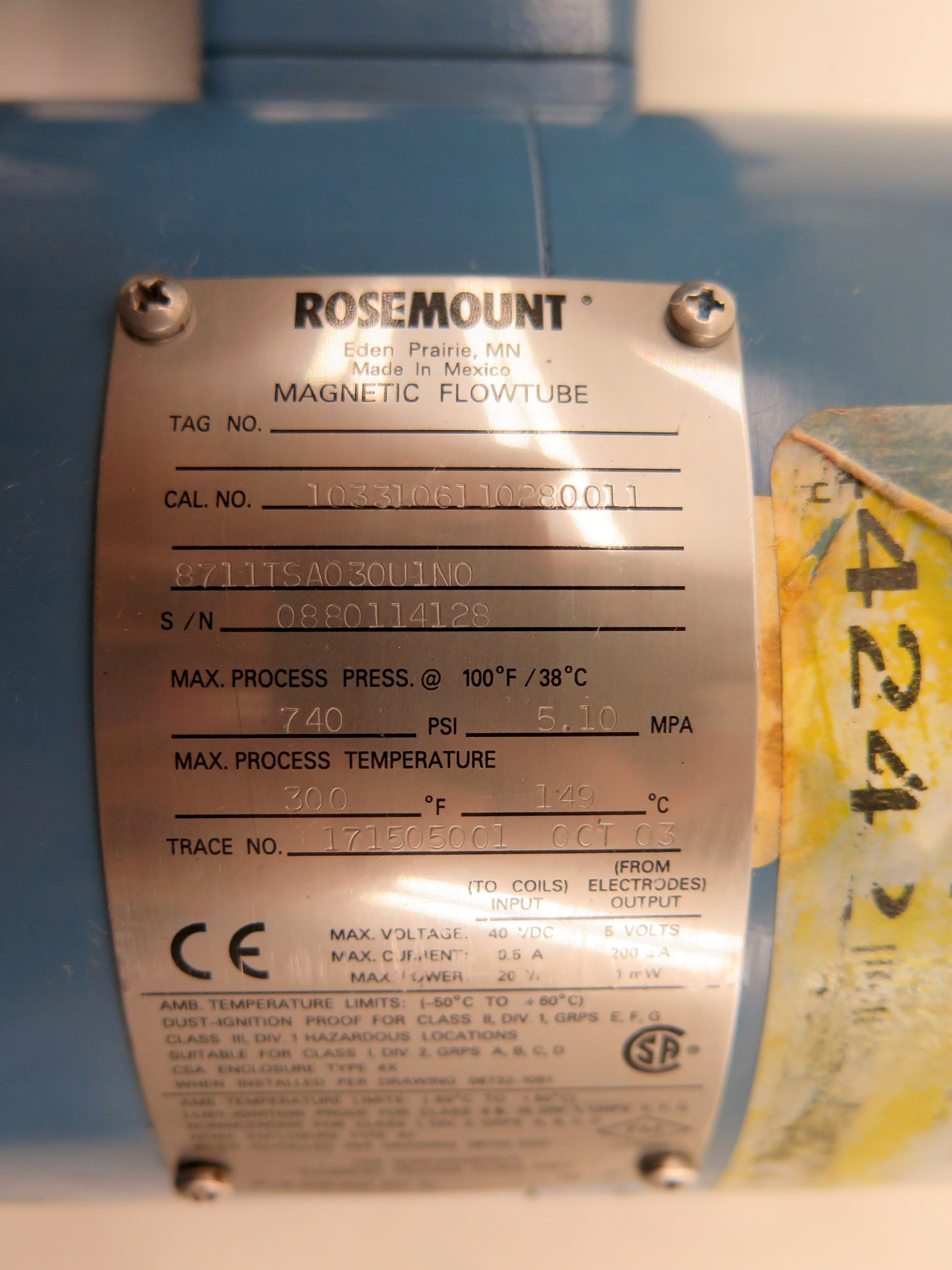 Rosemount 8732CT12N0M4T1 FLOW METER 250VAC 60HZ 1 AMP AC 20VA 3" - Advance Operations