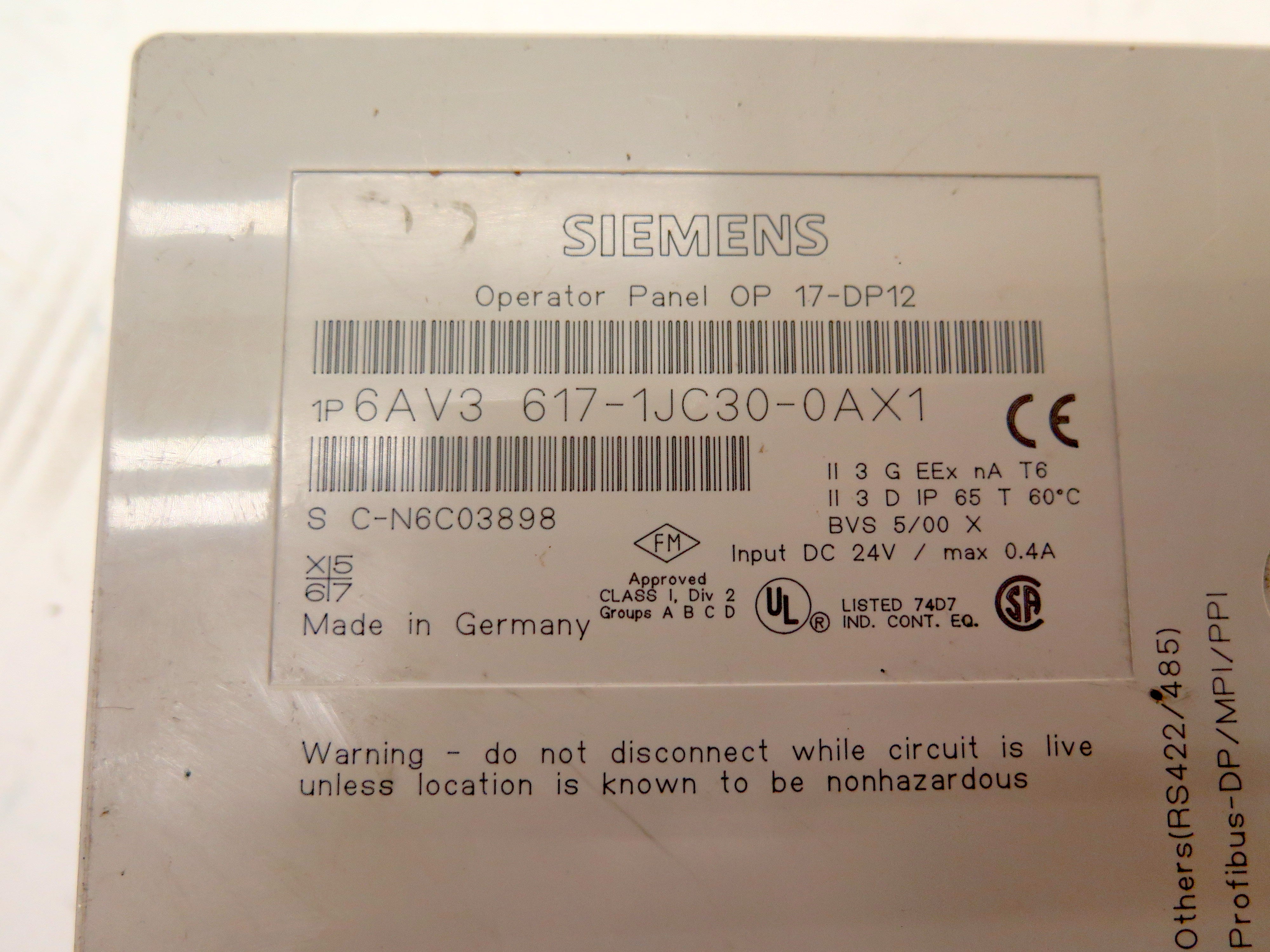 Siemens 6AV3 617-1JC30-0AX1 Operator Panel OP 17-DP12 - Advance Operations