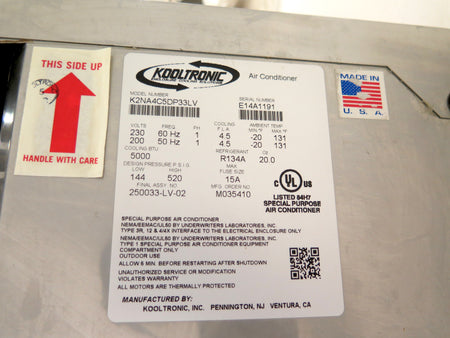 Kooltronic K2NA4C5DP33LV Enclosure A/C Unit 5000BTU 200-230Vac 15A - Advance Operations