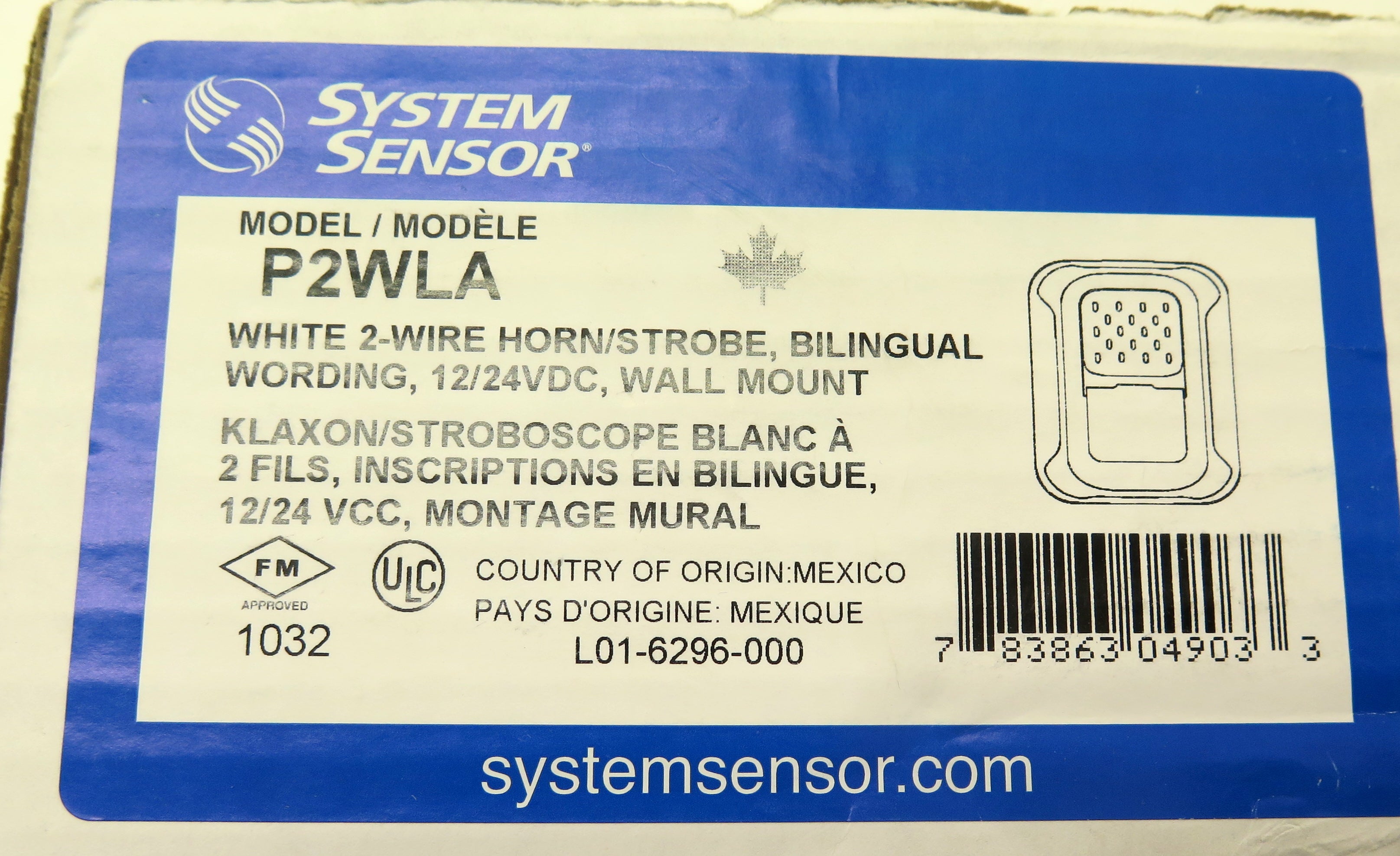 System Sensor / Honeywell P2WLA White 2 Wire Horn/Strobe Bilingual Wording - Advance Operations