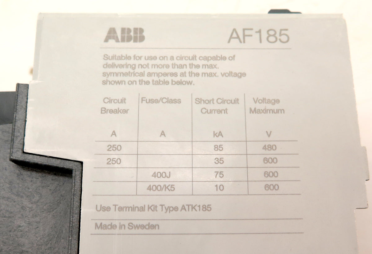 ABB AF185-30 Contactor 3P Max 250A 600Vac - Advance Operations