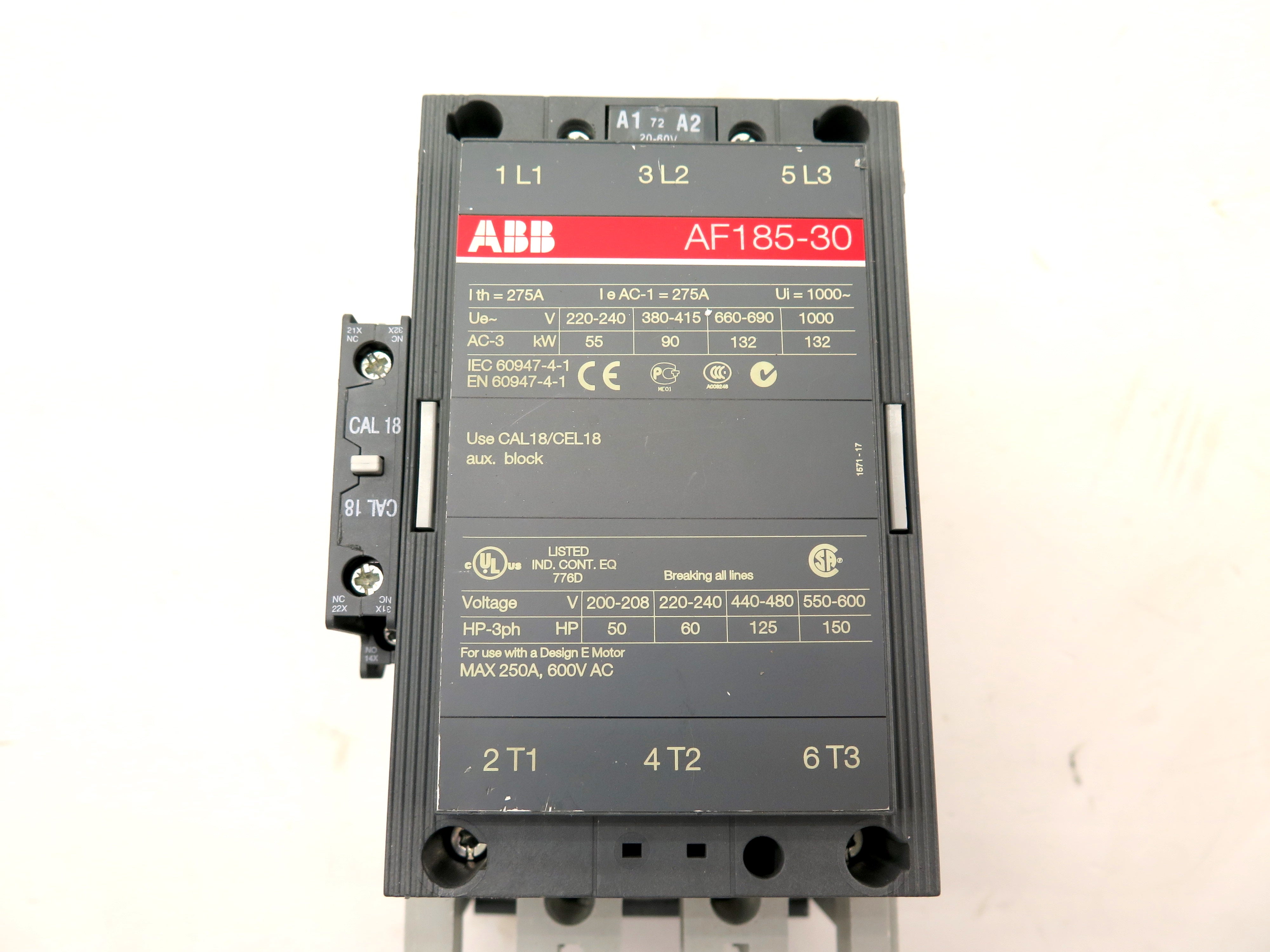 ABB AF185-30 Contactor 3P Max 250A 600Vac - Advance Operations