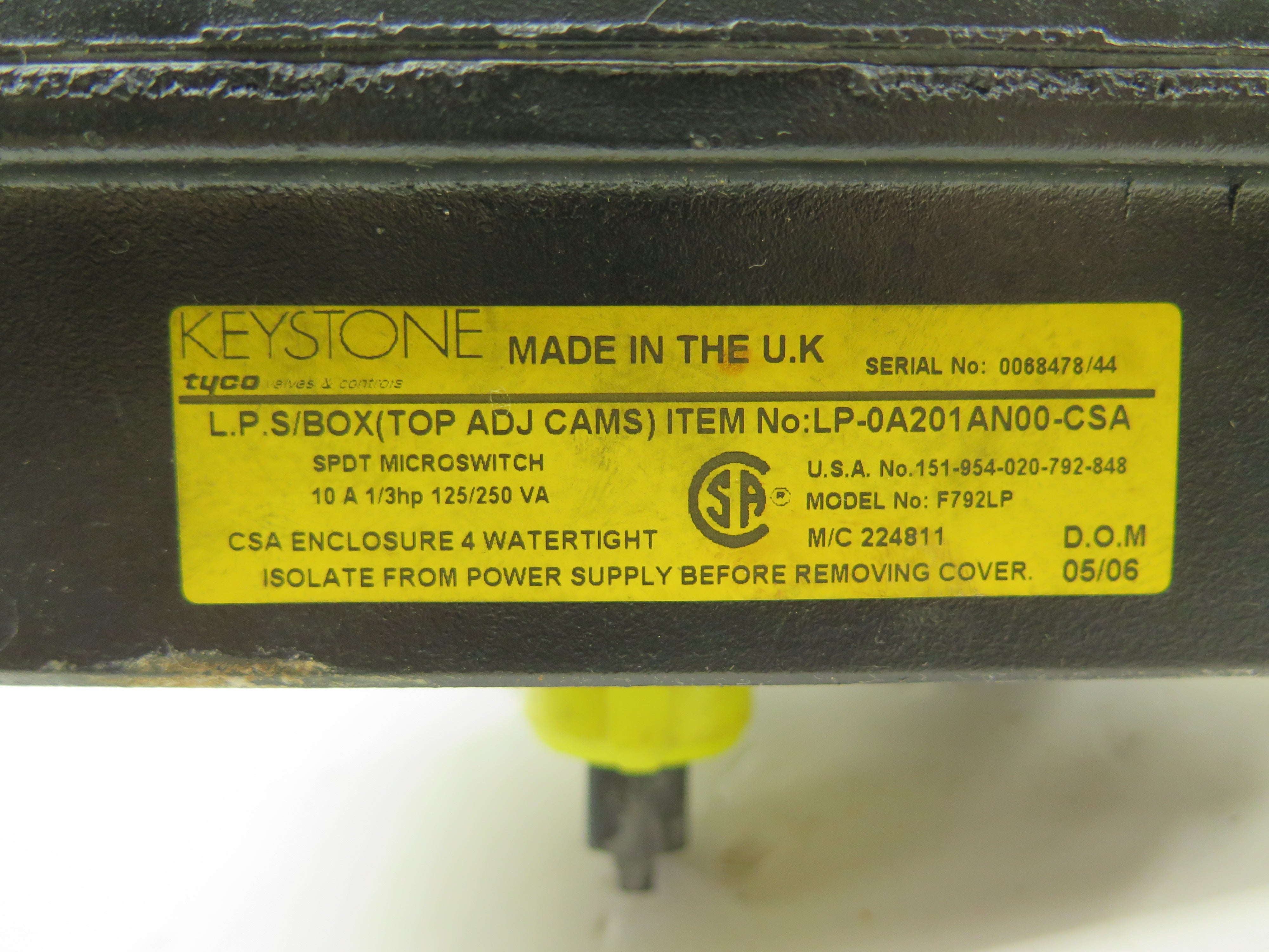 Keystone / Tyco LP-0A201AN00-CSA Valve Positioner Indicator Switch - Advance Operations