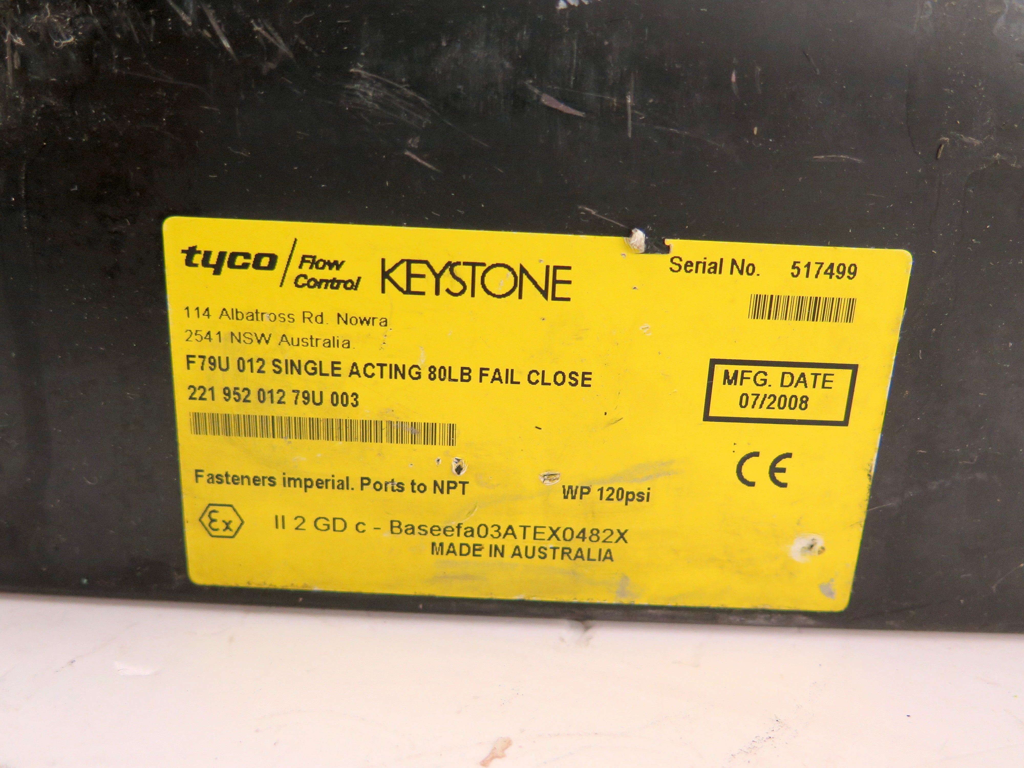 Keystone F79U 012 Single Acting 80Lbs Fail Close Actuator - Advance Operations