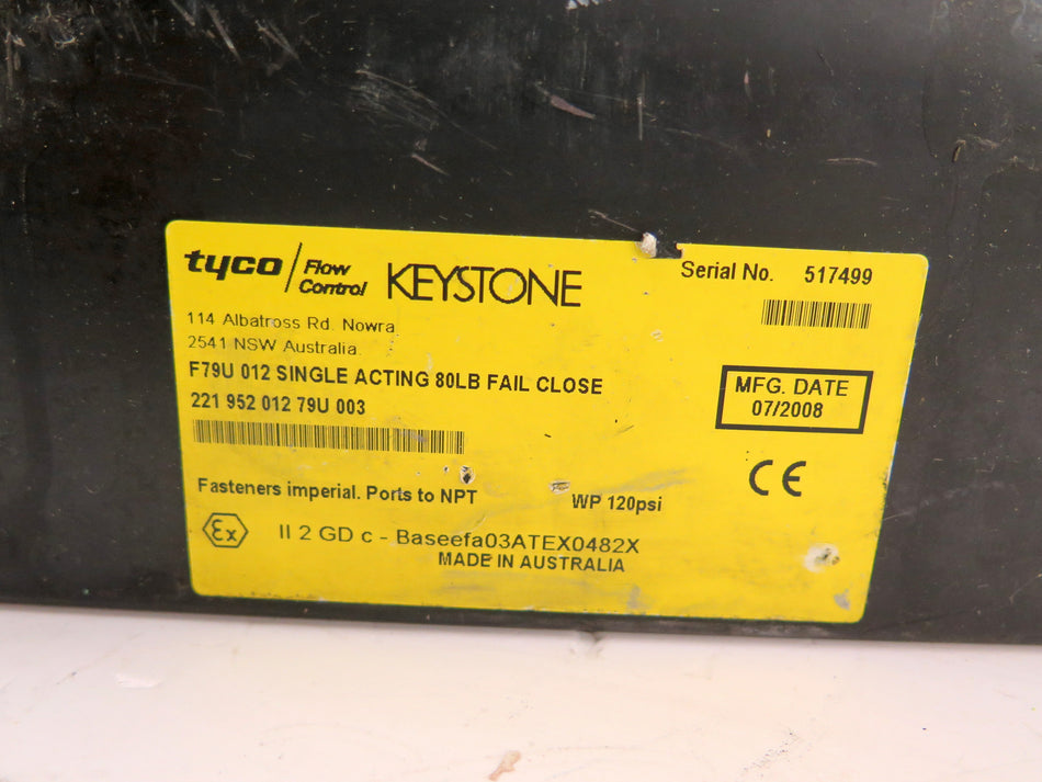 Keystone F79U 012 Single Acting 80Lbs Fail Close Actuator - Advance Operations