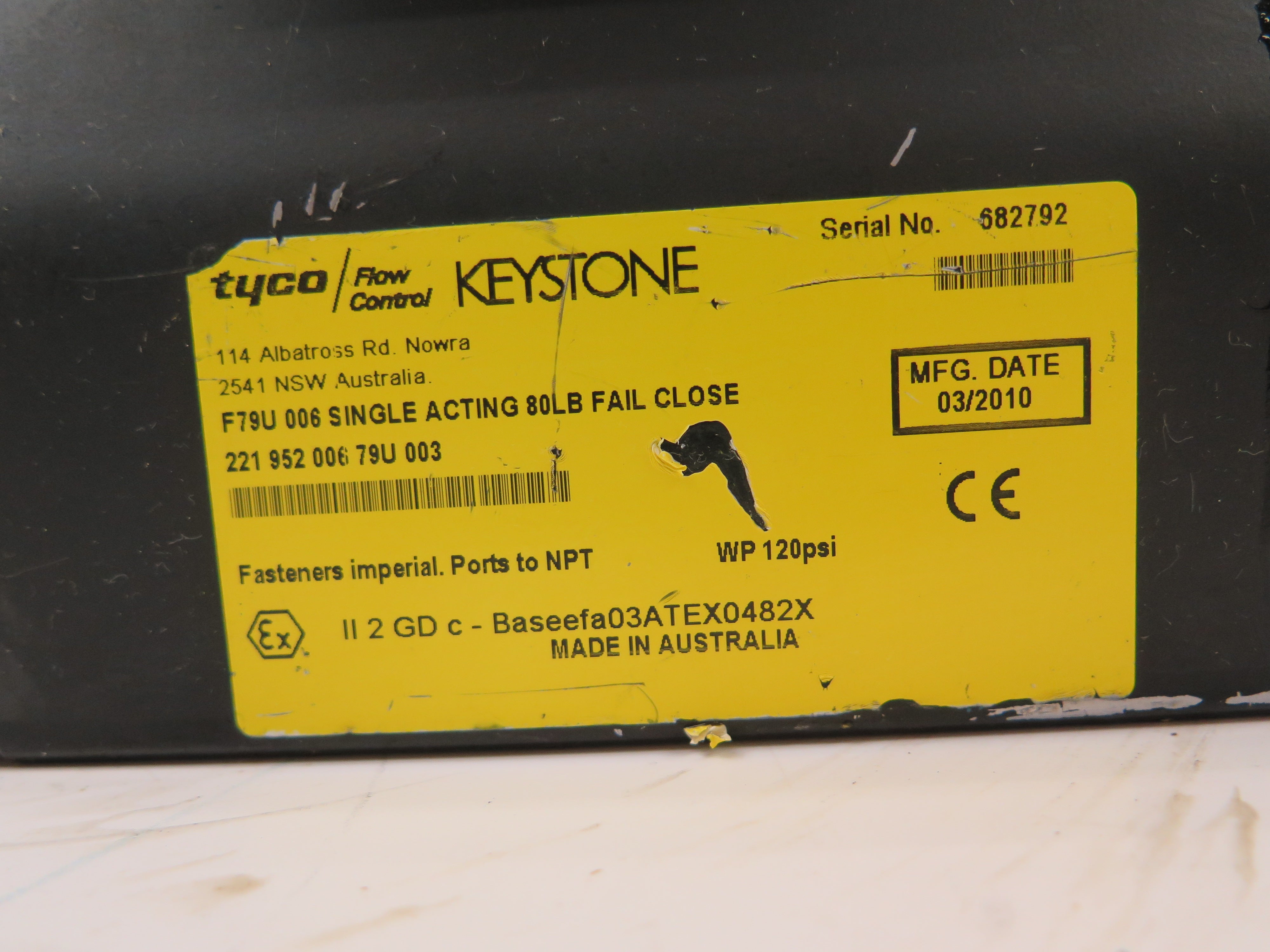 Keystone F79U 006 Single Acting 80Lbs Fail Close Actuator - Advance Operations