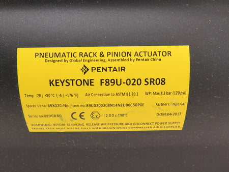Keystone F89U-020 SR08 Pneumatic Rack & Pinion Actuator - Advance Operations