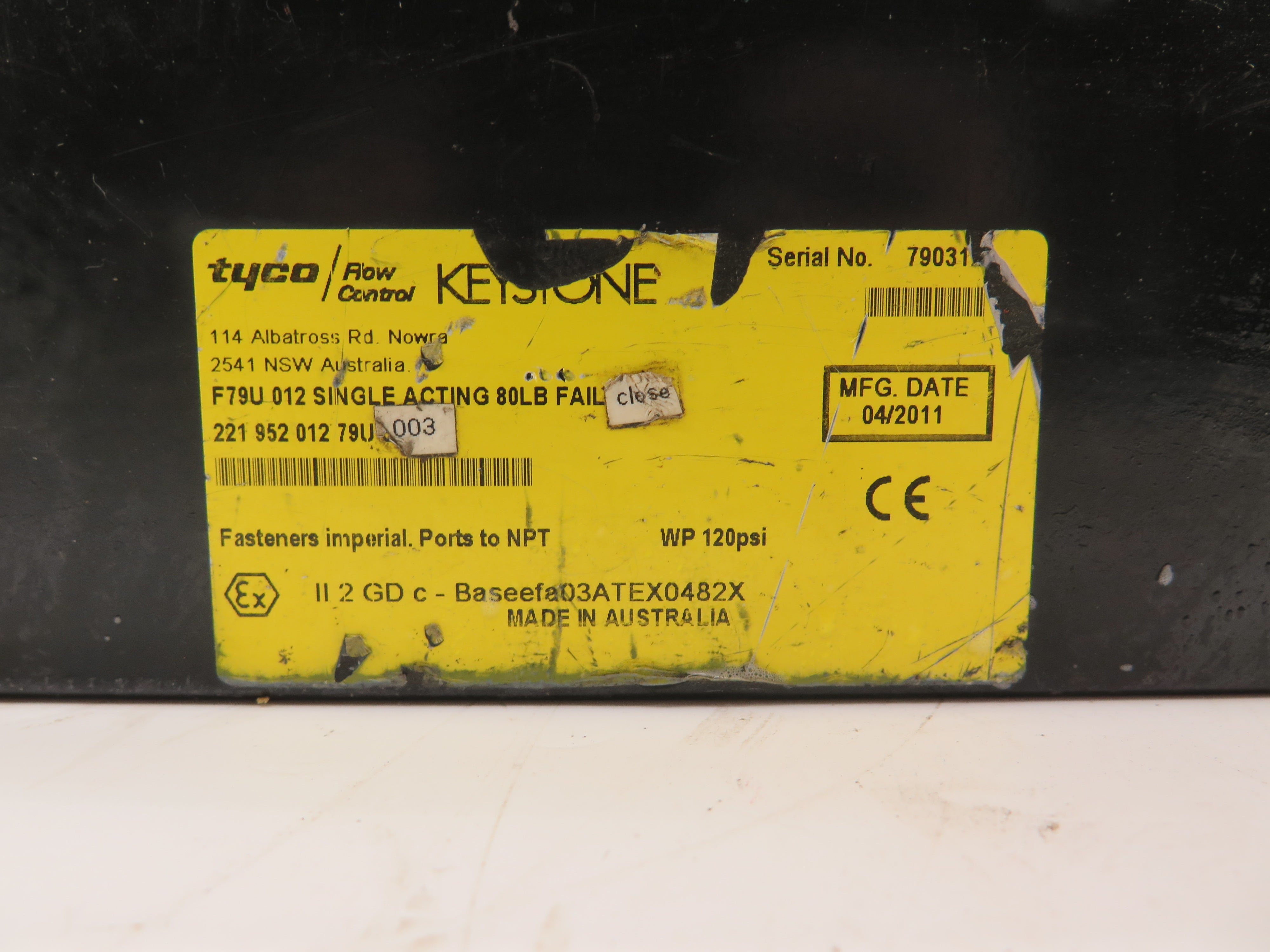 Keystone / Tyco F79U 012 Single Acting 80Lbs Pneumatic Actuator - Advance Operations