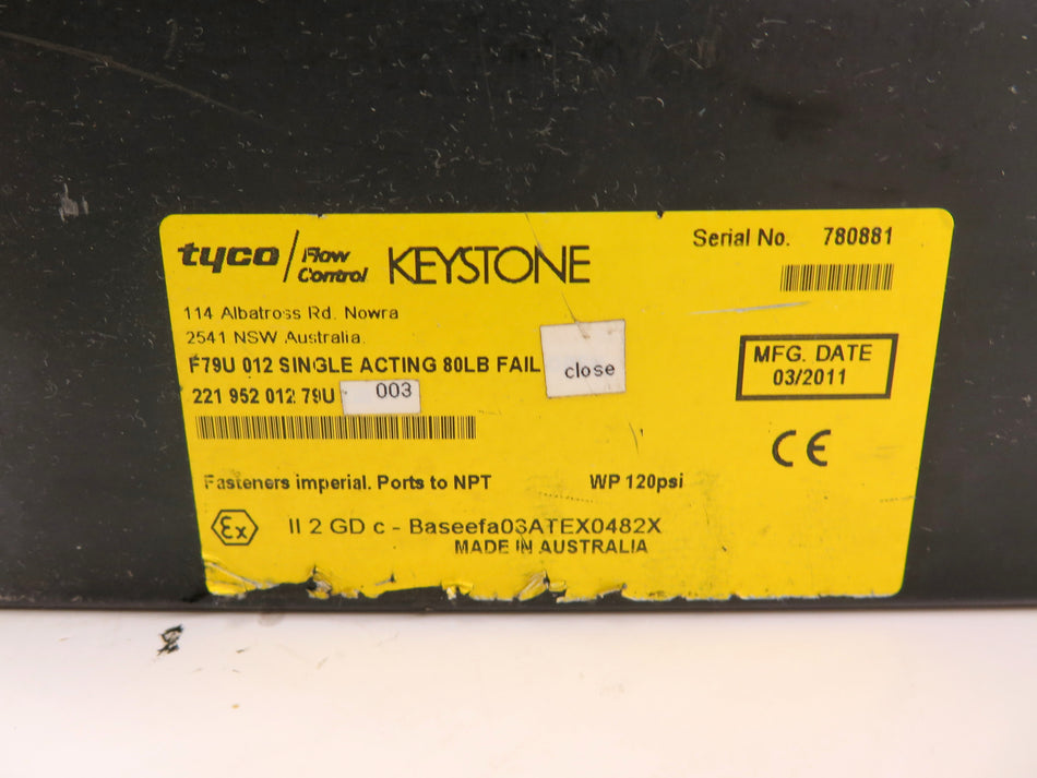 Keystone / Tyco F79U 012 Single Acting 80Lbs Fail Close Actuator - Advance Operations