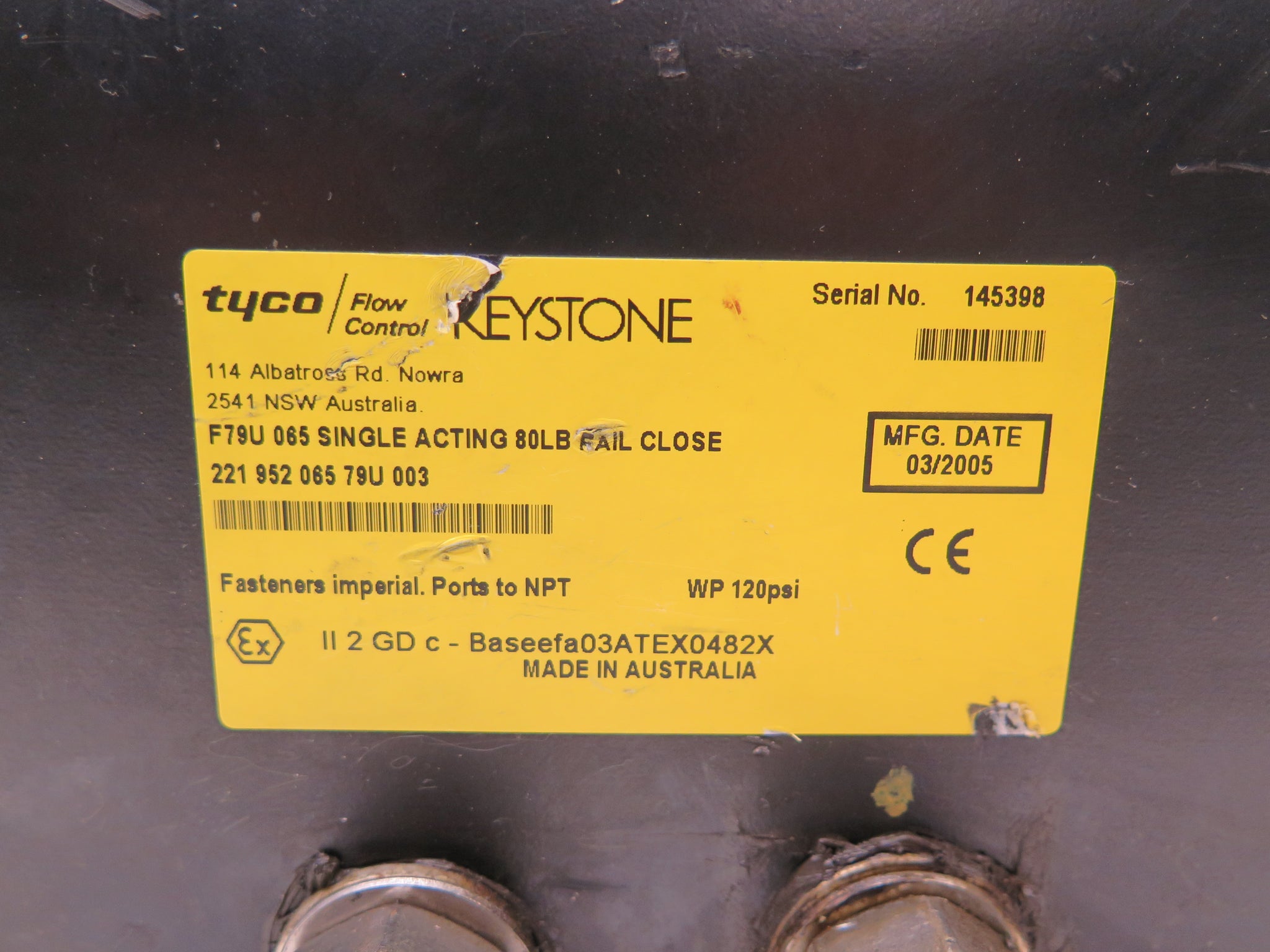 Keystone / Tyco F79U 065 Single Acting 80Lbs Fail Close Actuator ...