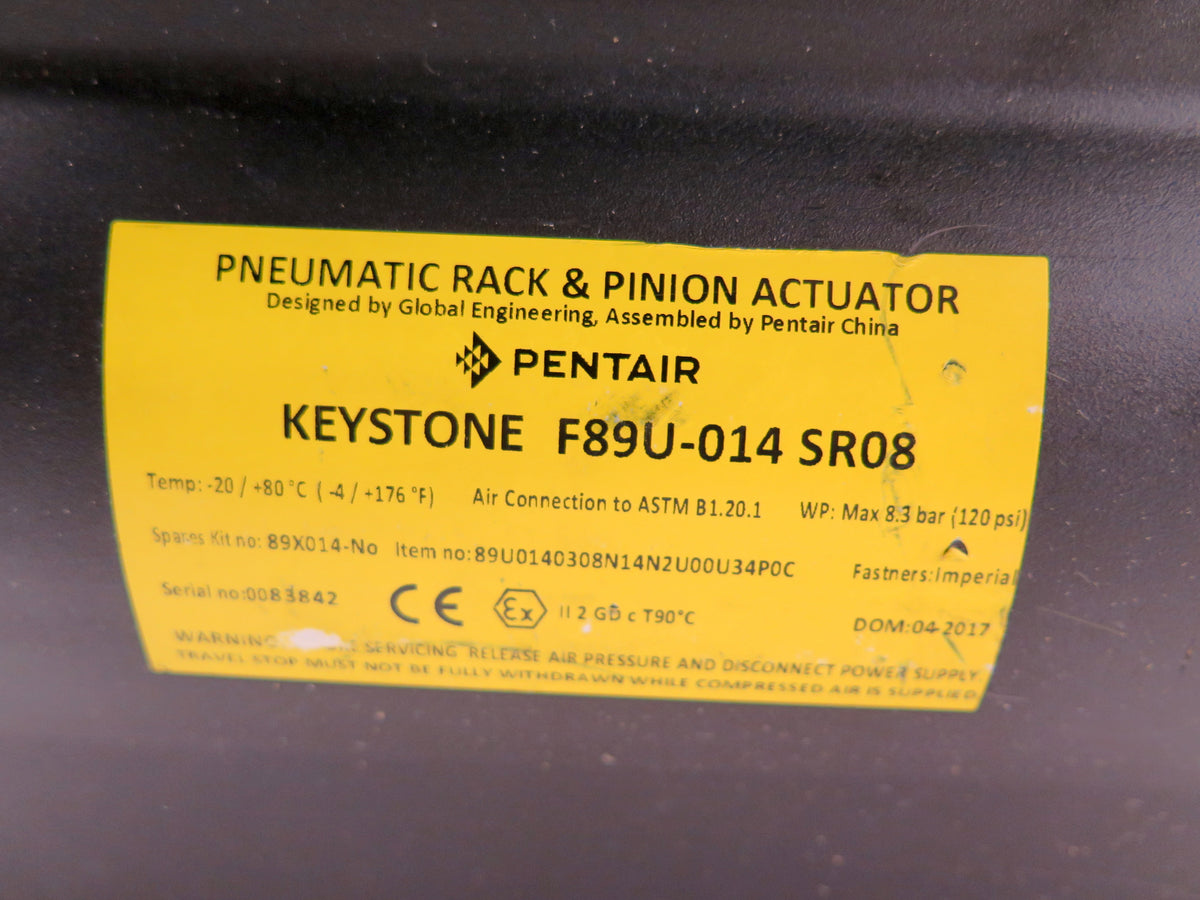 Keystone / Pentair Pneumatic Rack & Pinion Actuator F89U-014 SR08 - Advance Operations