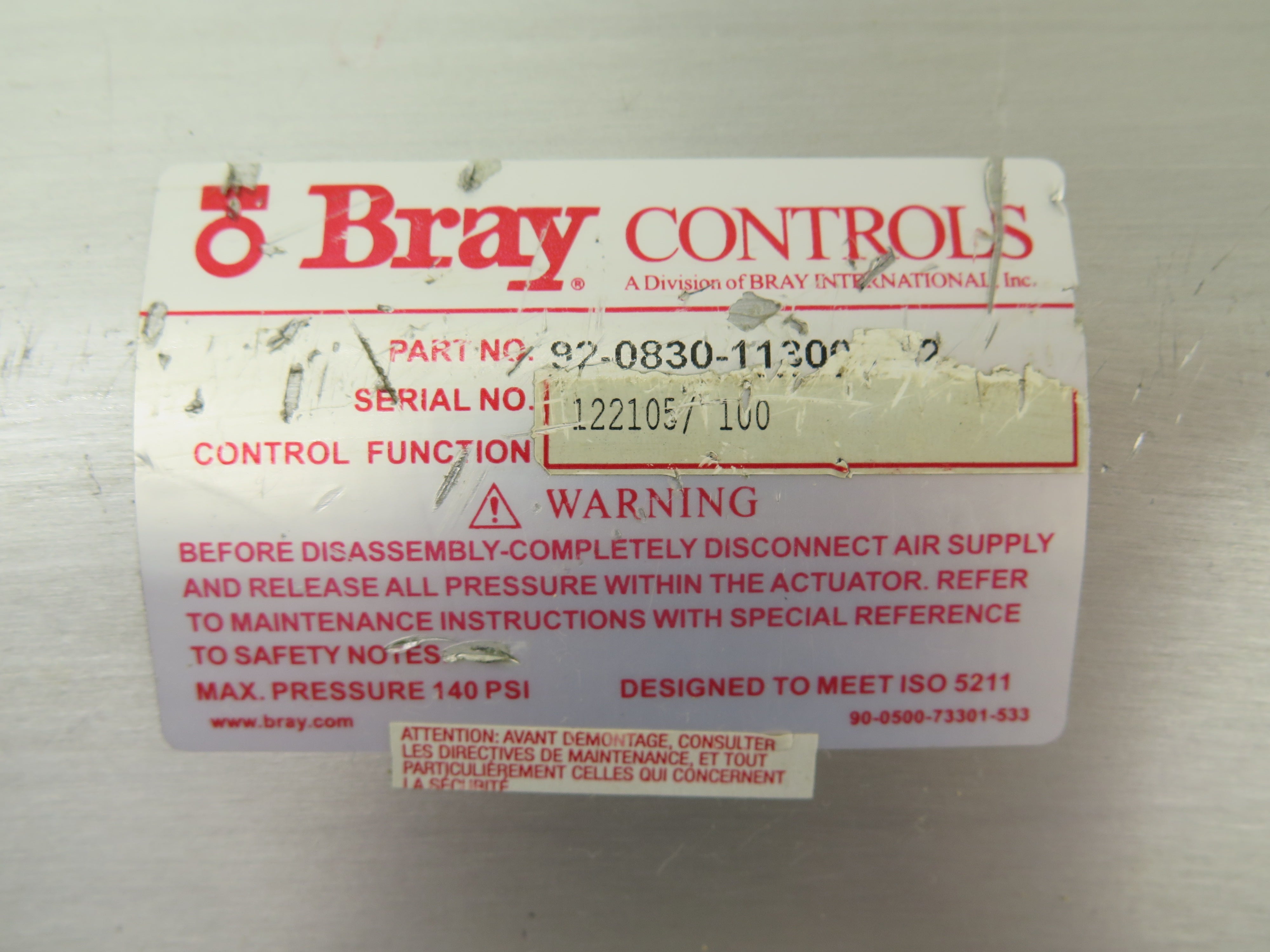 Bray 92-0830-11300-532 Pneumatic Actuator & Valve 2 1/2" - Advance Operations