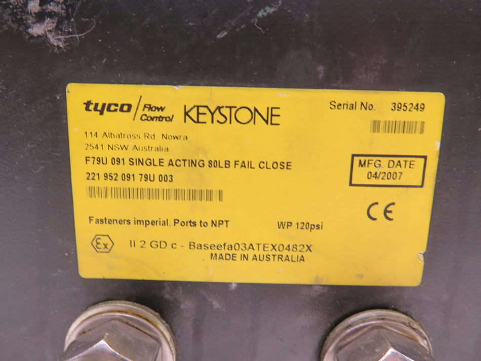Keystone / tyco F79U 091 Single Acting 80Lbs Fail Close Pneumatic Actuator KIT - Advance Operations