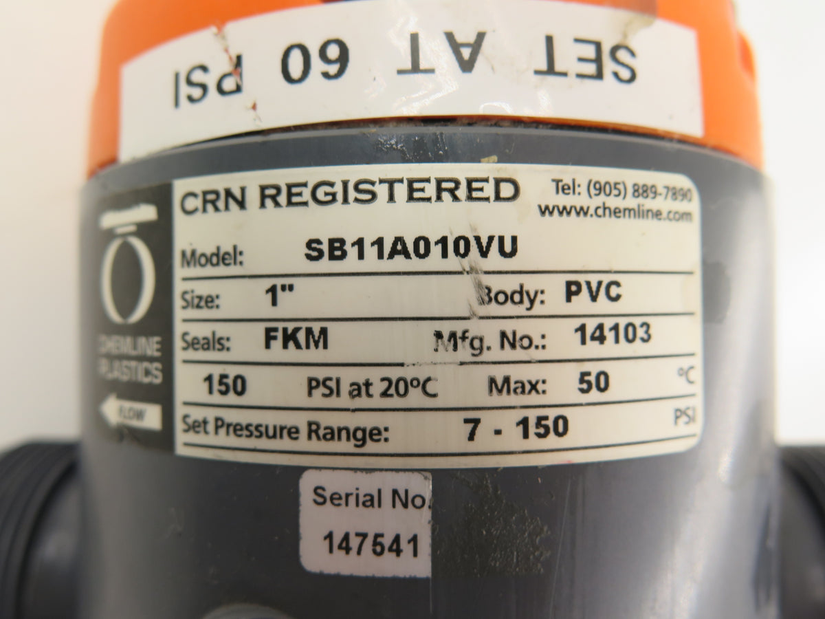 Chemline Plastic SB11A010VU Back Pressure Relief Valve 1" PVC - Advance Operations