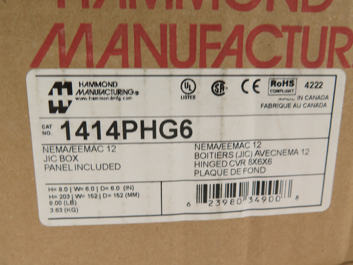 Hammond 1414PHG6 NEMA / EEMAC 12 JIC Enclosure Box Panel Included - Advance Operations