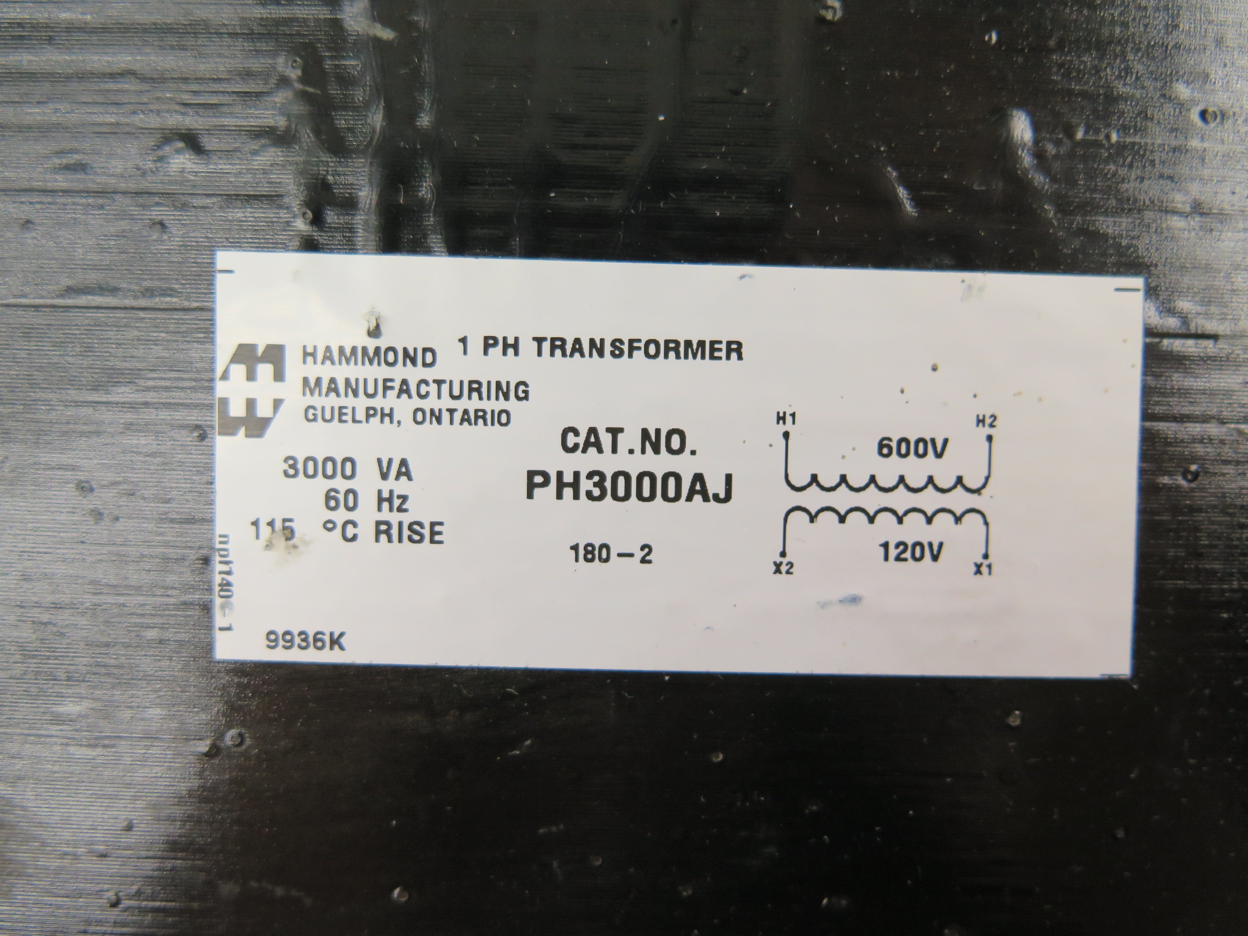 Hammond PH3000AJ Transformer 1 PH 600Vac To 120-V - Advance Operations