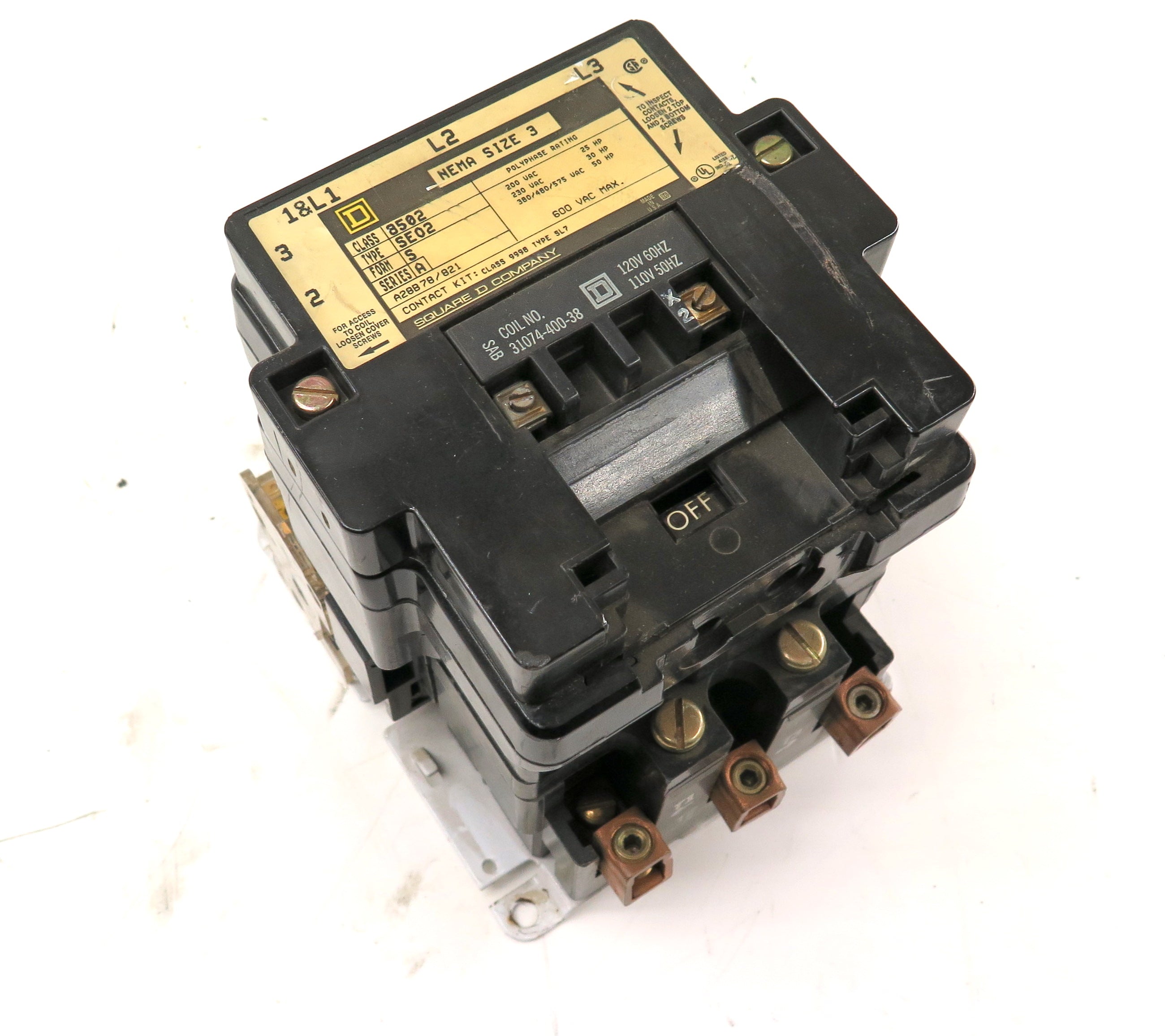 Schneider / Square D 8502SE02S Ser.A Contactor 600Vac Max 50HP - Advance Operations