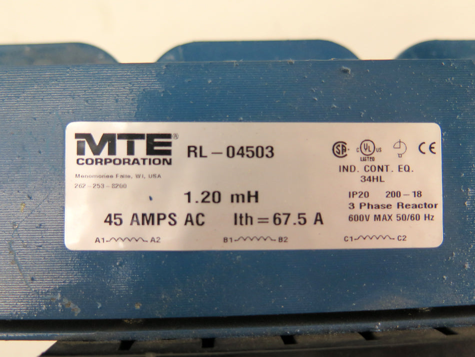 MTE RL-04503 Line Rector 1.20mH 45A 3 Phase 600Vac Max - Advance Operations