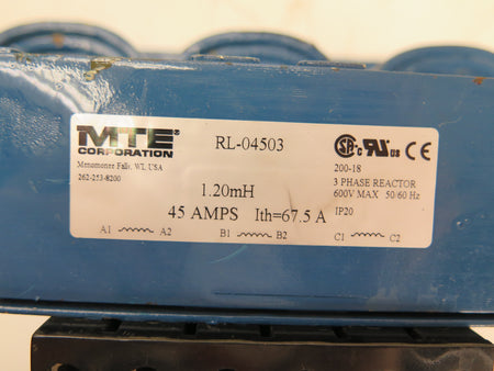 MTE RL-04503 Line Reactor 45A 600V Max 1.20mH - Advance Operations