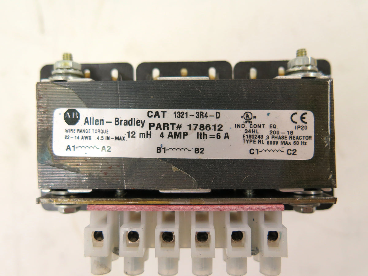 Allen-Bradley 1321-3R4-D Line Reactor 3 Phase 600V max 4A 12mH - Advance Operations