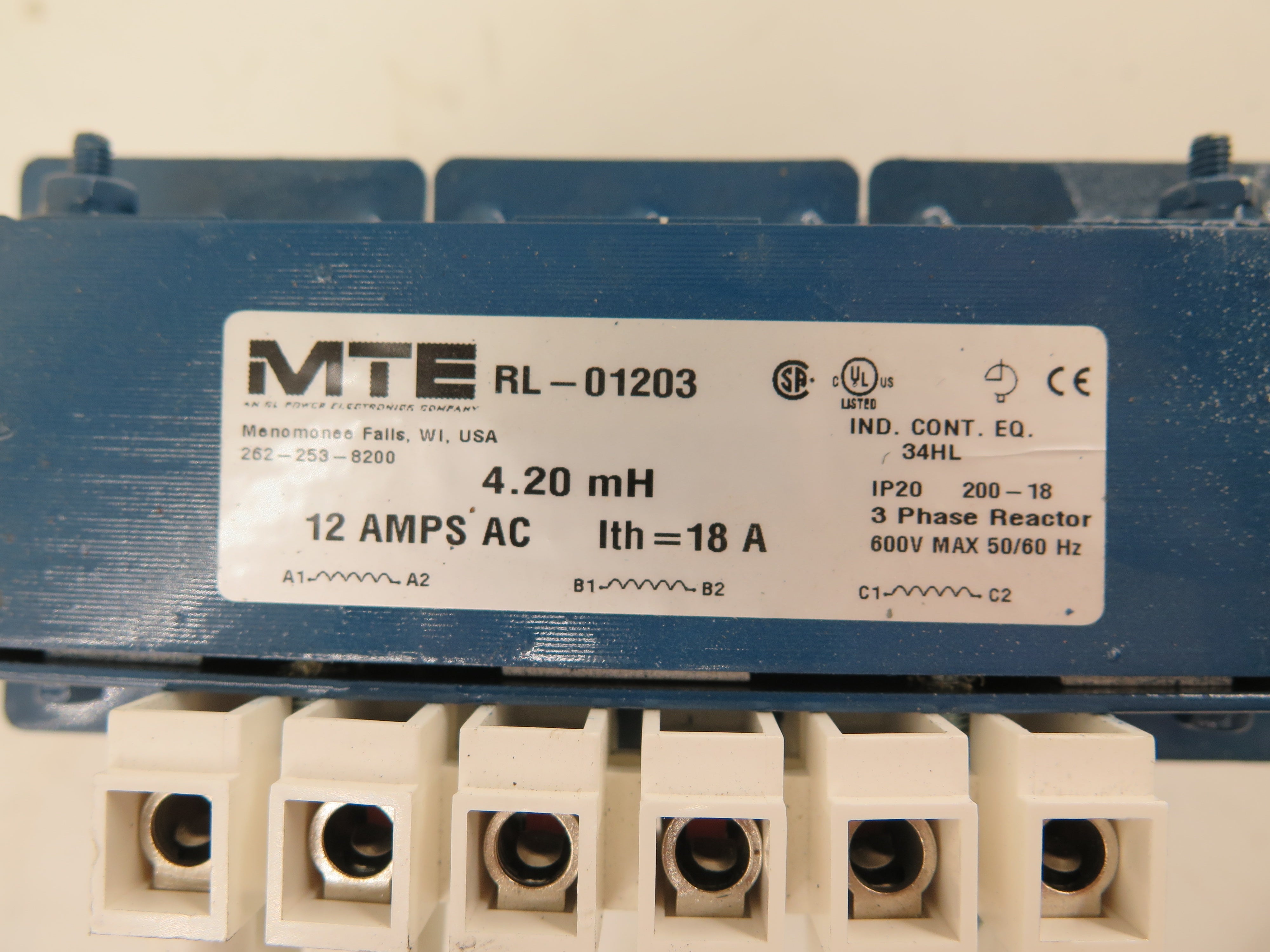 MTE RL-01203 Line Reactor 4.20mH 12A 3 Phase 600v Max - Advance Operations