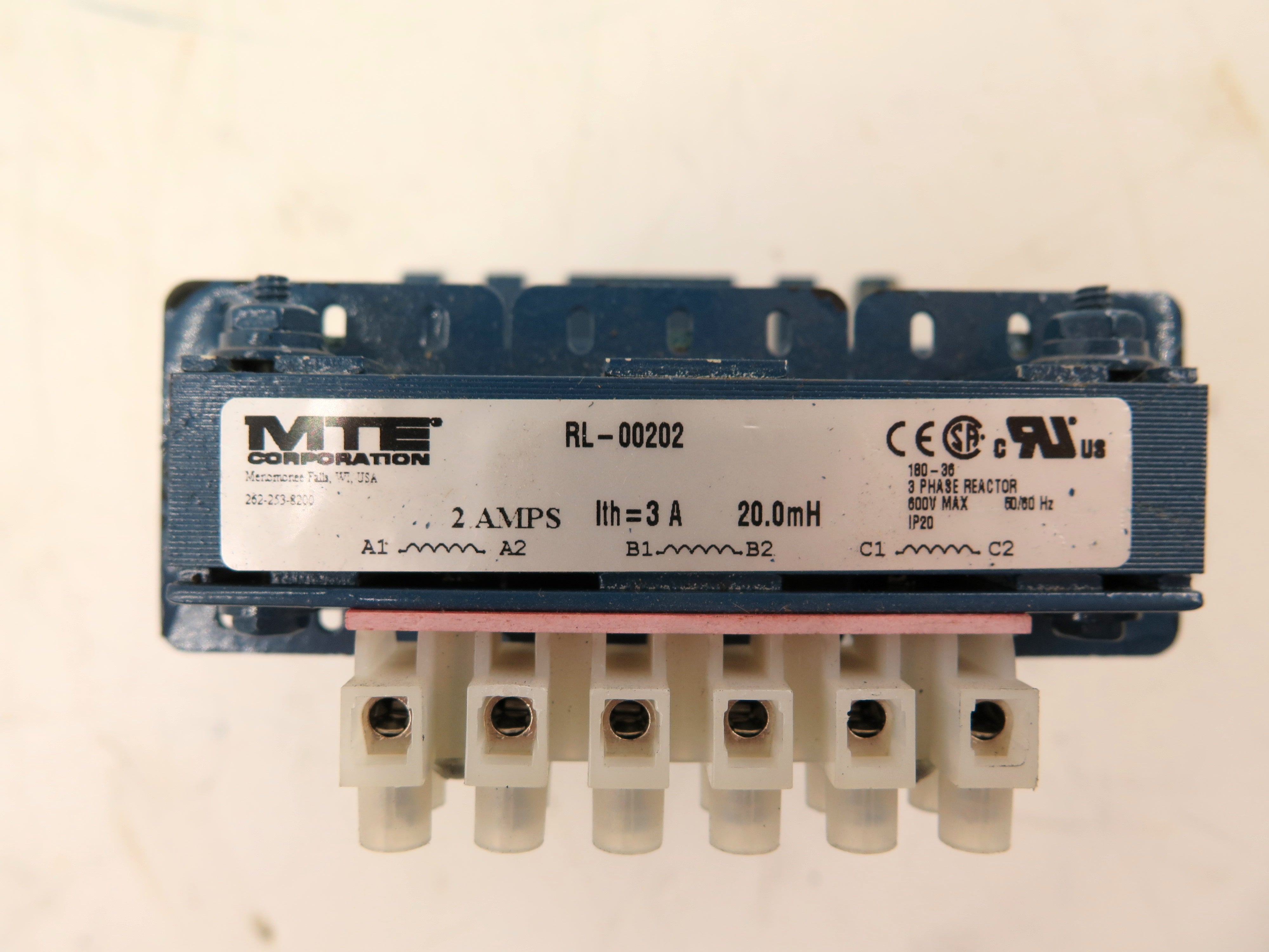 MTE RL-00202 Line Reactor 2A 20.0mH 3 Phase 600Vmax - Advance Operations