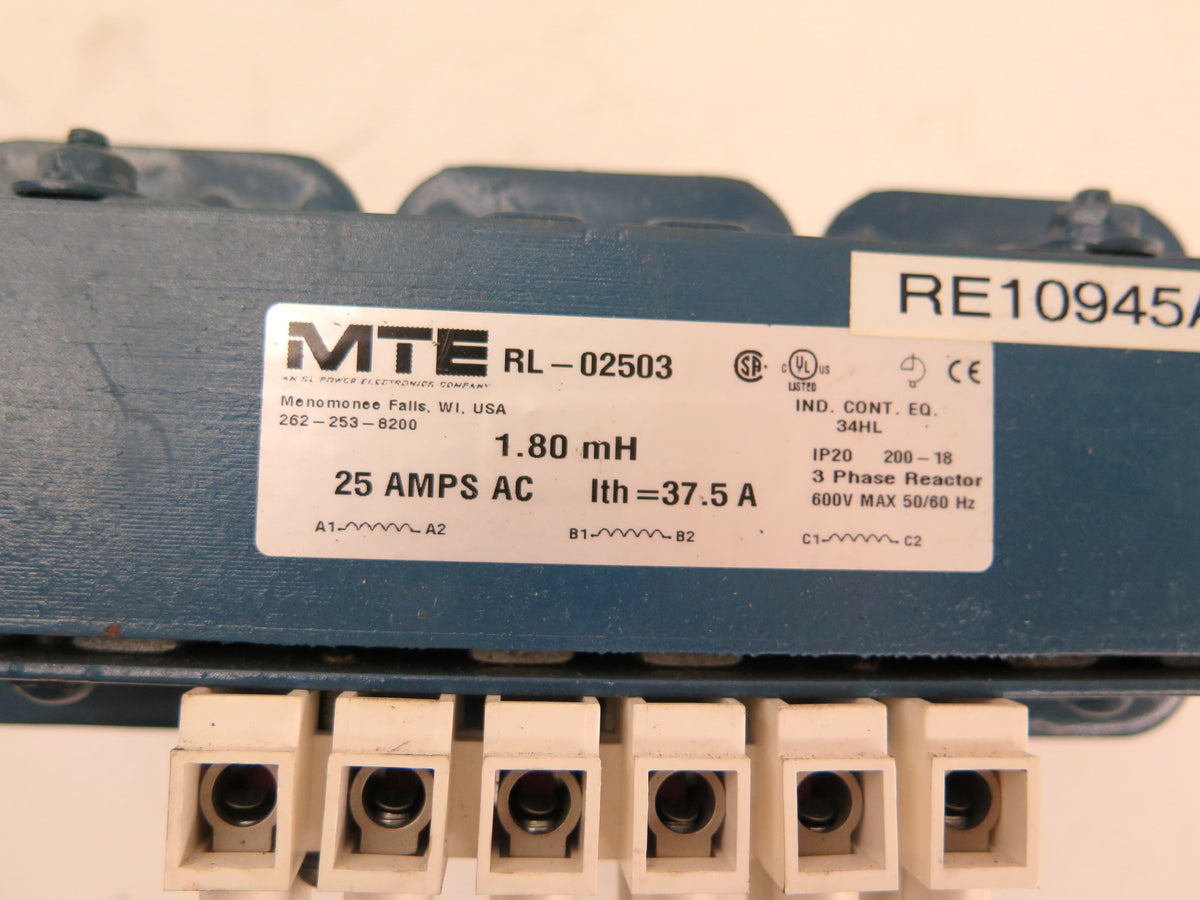 MTE RL-02503 Line Reactor 1.80mH 25A 3 Phase 600Vmax - Advance Operations