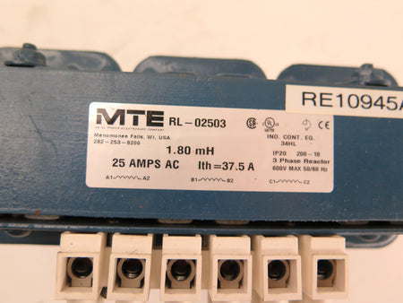 MTE RL-02503 Line Reactor 1.80mH 25A 3 Phase 600Vmax - Advance Operations